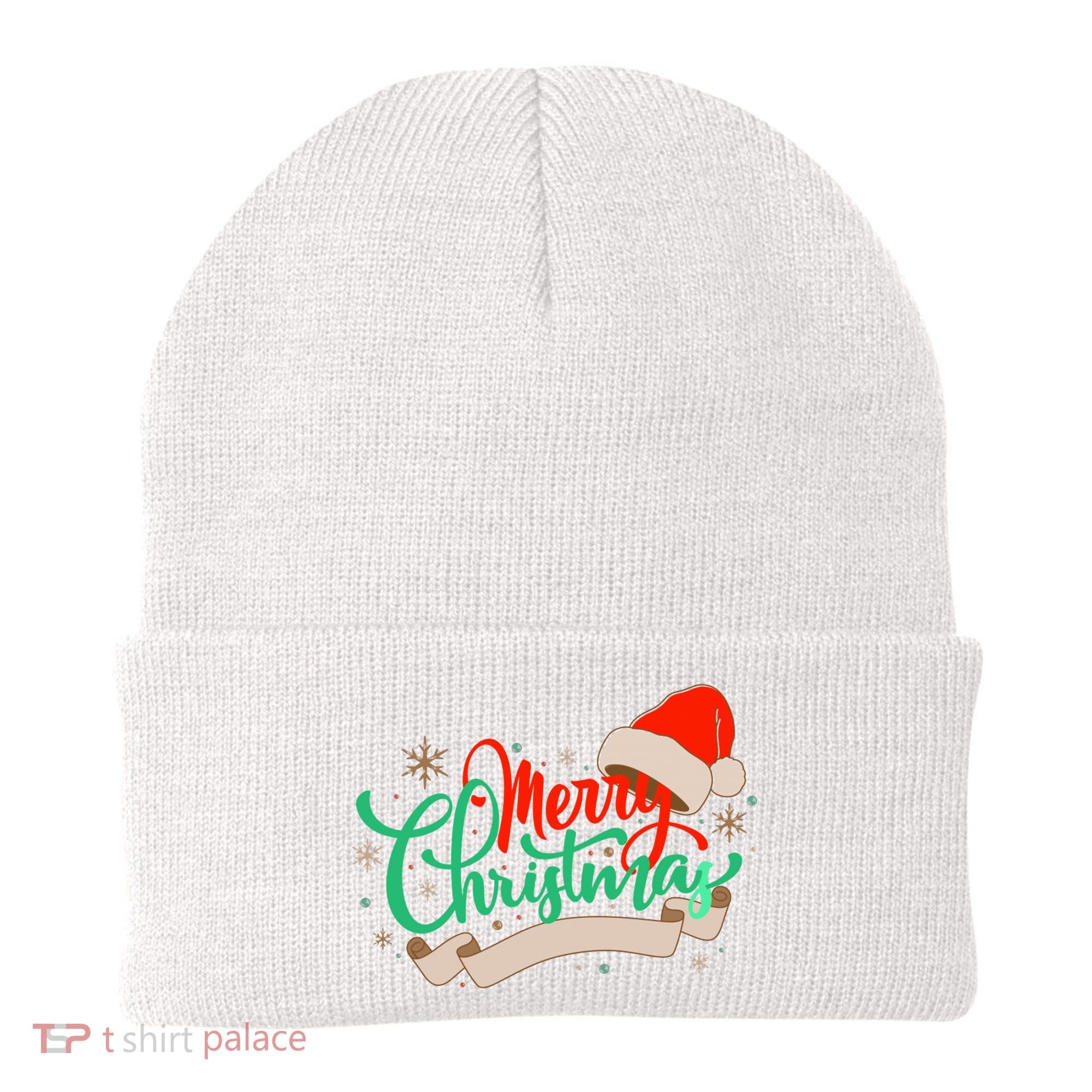 Merry Christmas Holiday Santa Snowflake Beanie