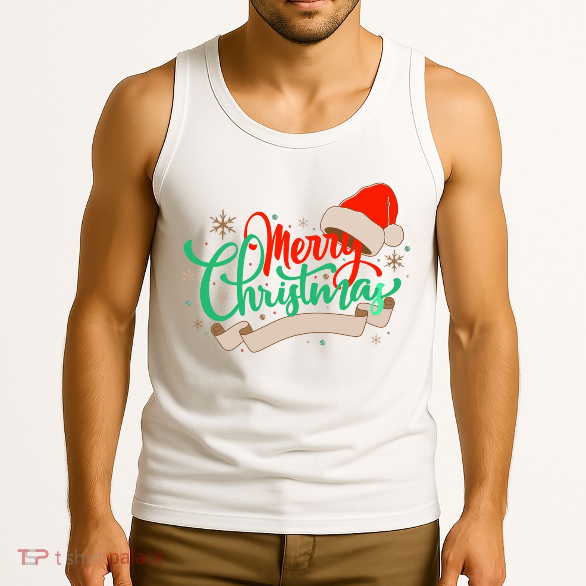 Merry Christmas Holiday Santa Snowflake Tank Top