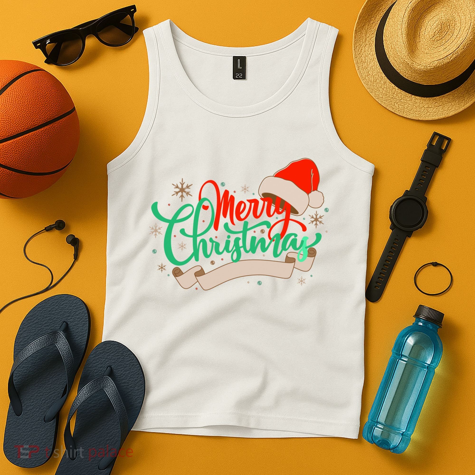 Merry Christmas Holiday Santa Snowflake Tank Top