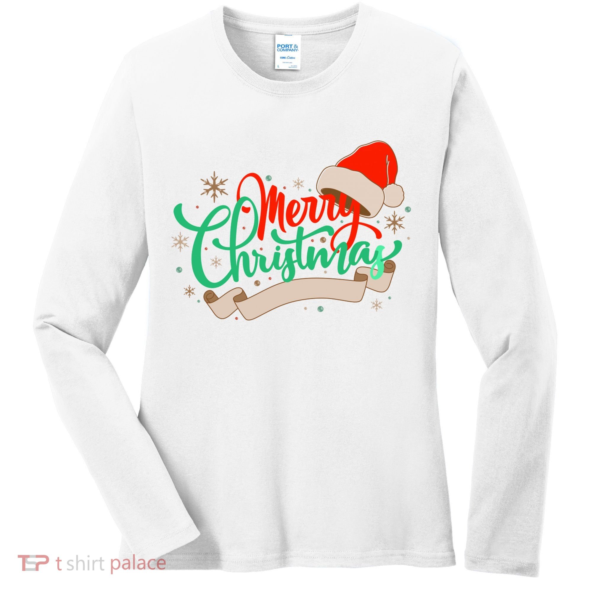 Merry Christmas Holiday Santa Snowflake Women's Long Sleeve Shirt