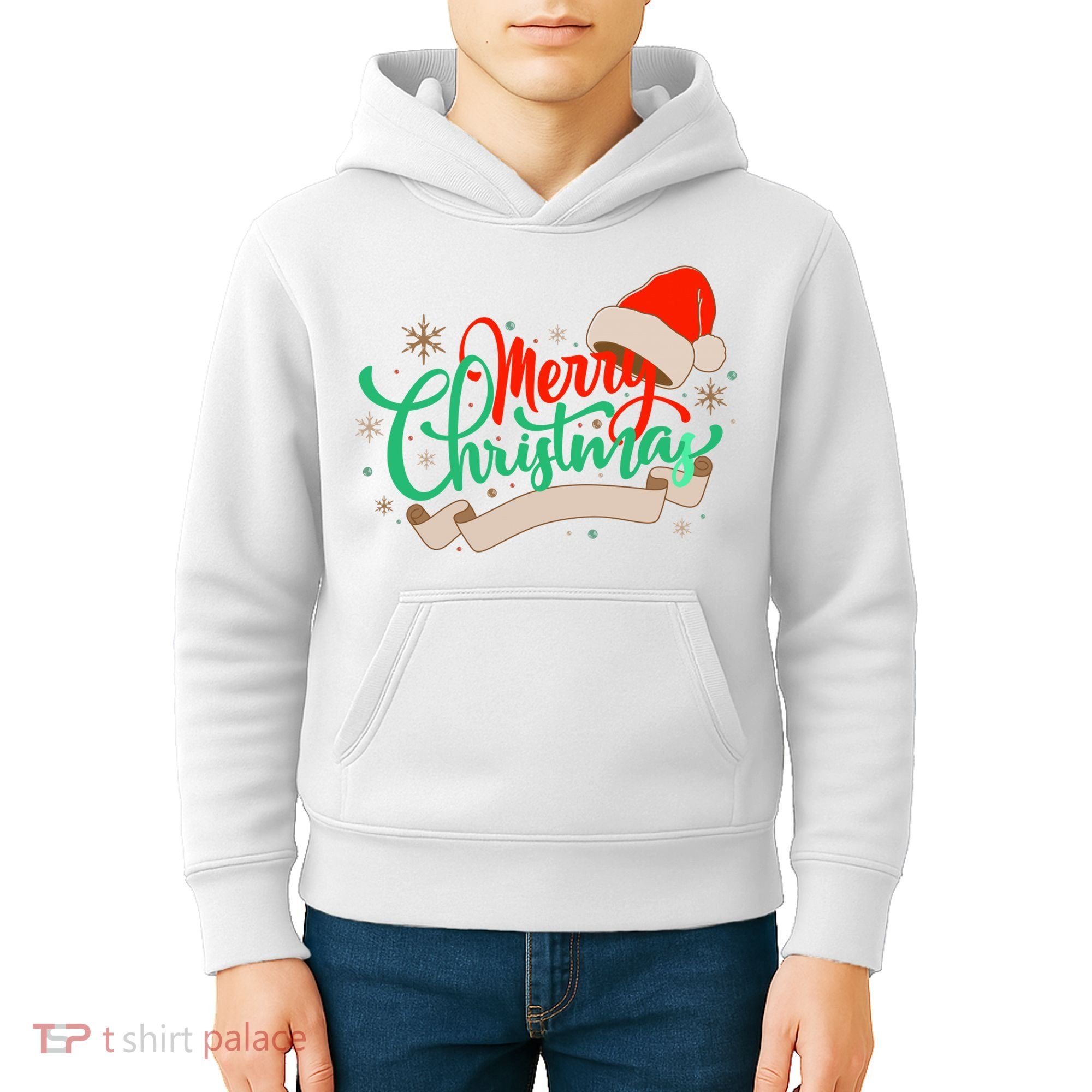 Merry Christmas Holiday Santa Snowflake Kids Hoodie
