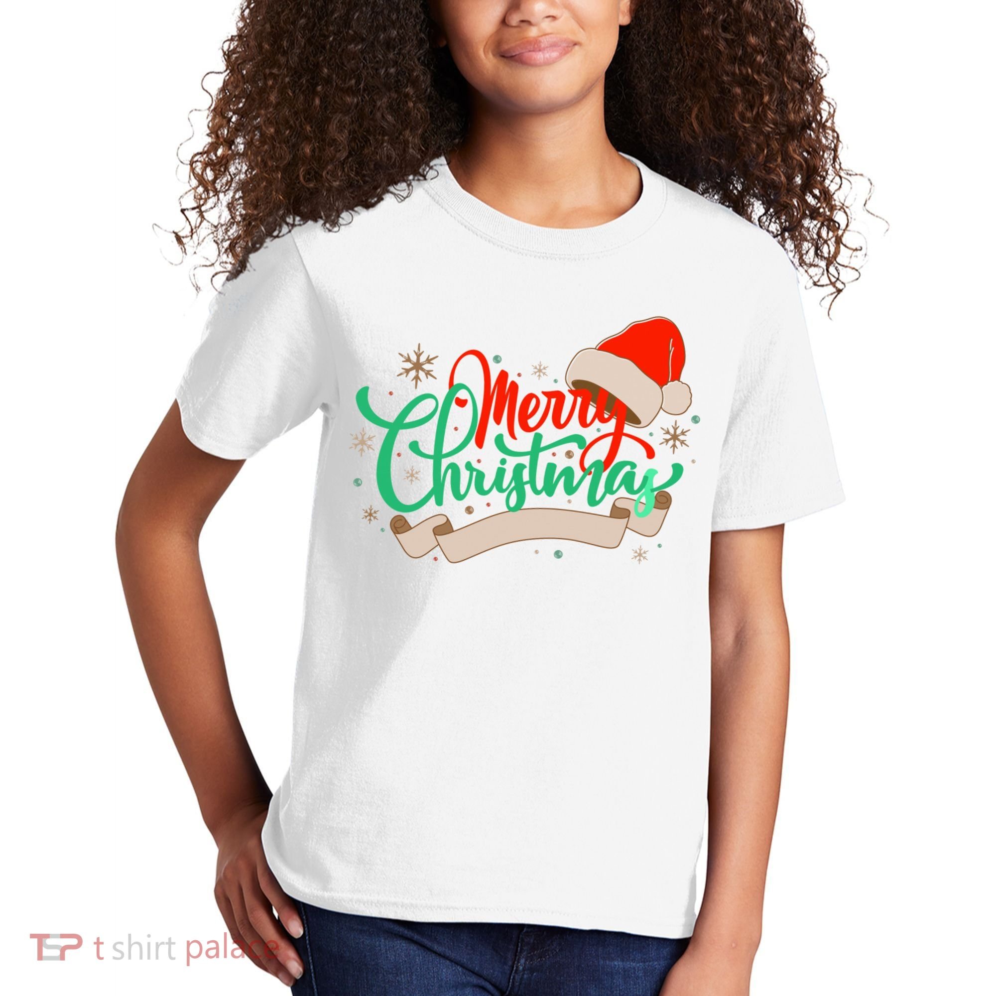 Merry Christmas Holiday Santa Snowflake Kids T-Shirt