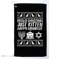 Meowy Catmas Happy Hanukcat Cute Christmas Hanukkah Cat Gift Cute Gift Golf Towel thumb 0