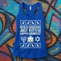 Meowy Catmas Happy Hanukcat Cute Christmas Hanukkah Cat Gift Cute Gift Women's Tank Top thumb 3