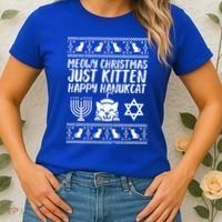 Meowy Catmas Happy Hanukcat Cute Christmas Hanukkah Cat Gift Cute Gift Women's T-Shirt thumb 2