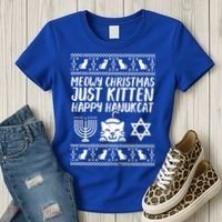 Meowy Catmas Happy Hanukcat Cute Christmas Hanukkah Cat Gift Cute Gift Women's T-Shirt thumb 3