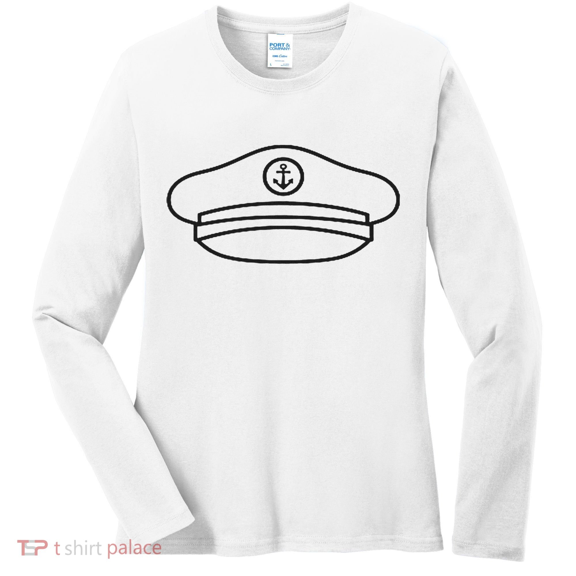 Minimalist Captain Hat Pocket Badge Icon Nautical Women's Long Sleeve Shirt
