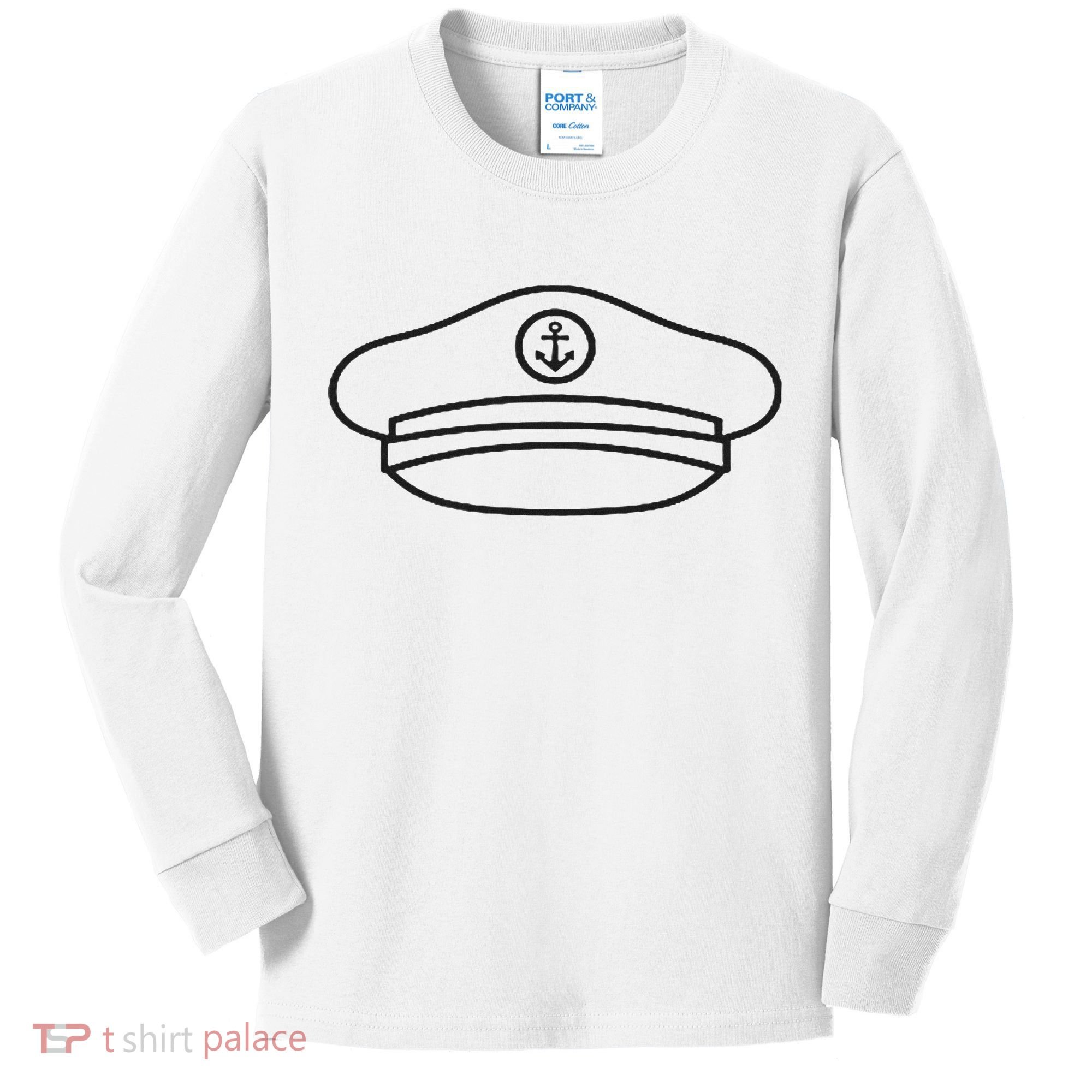 Minimalist Captain Hat Pocket Badge Icon Nautical Kids Long Sleeve Shirt