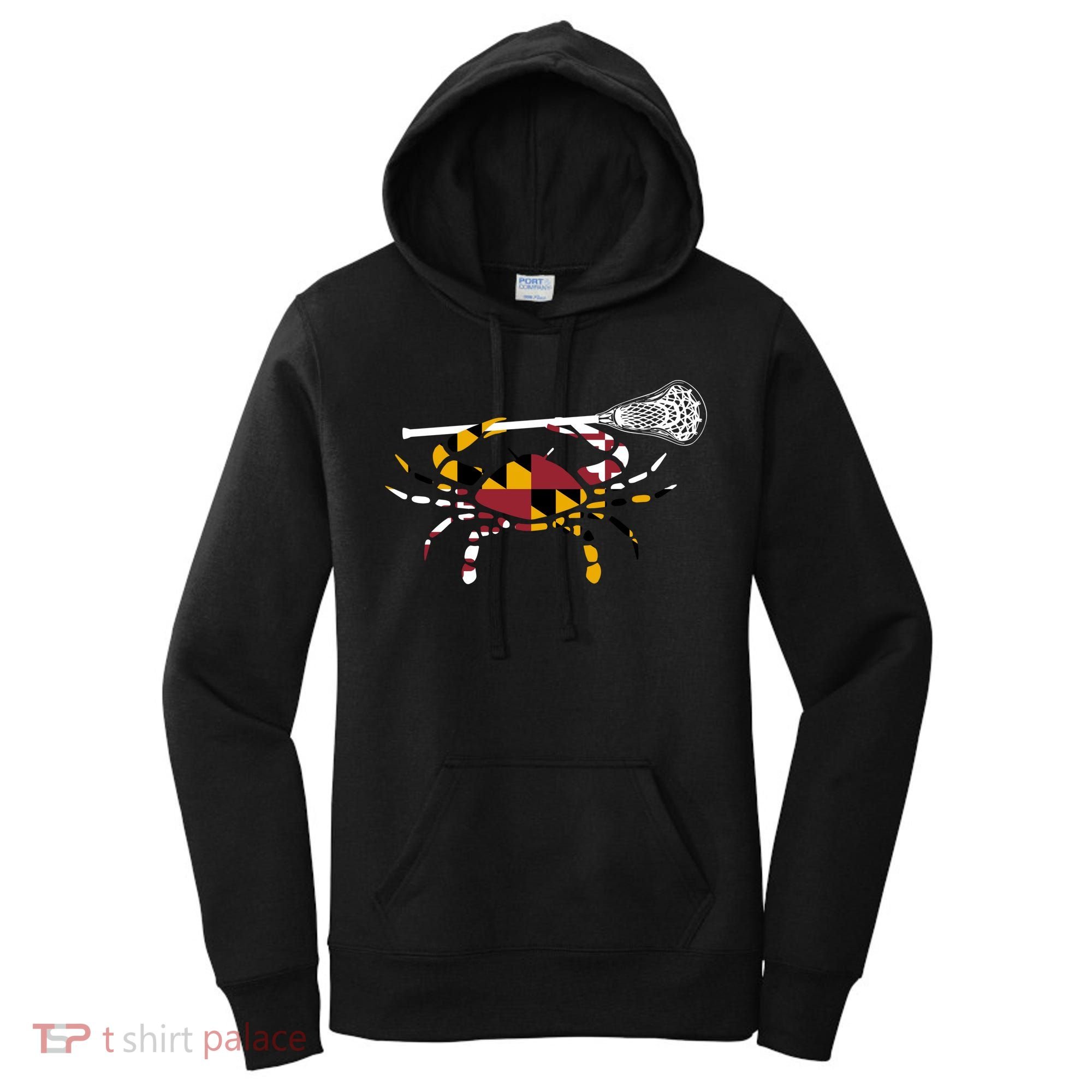 Maryland Crab Holding Lacrosse Stick Boys Girls Lax Funny Gift Women's Hoodie