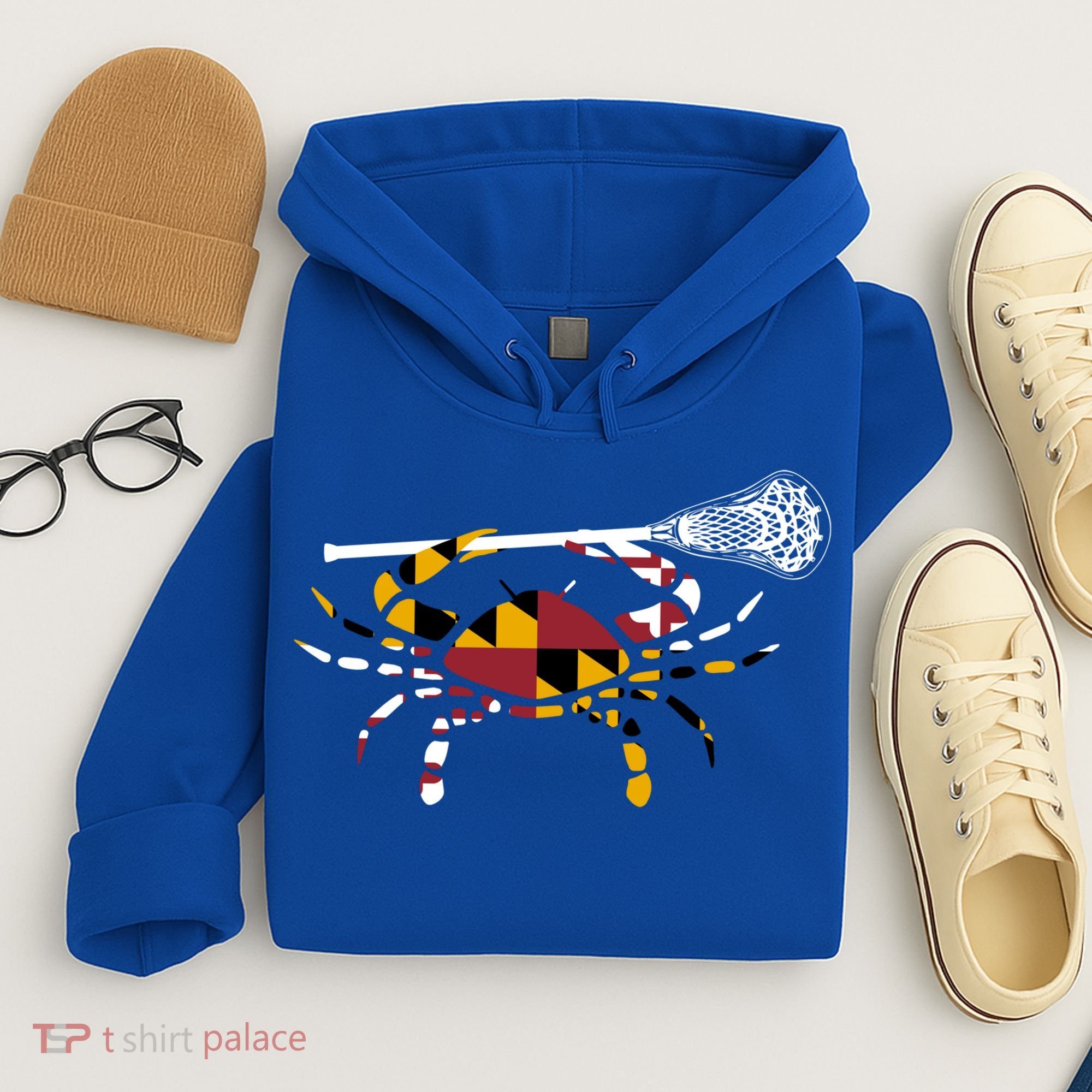 Maryland Crab Holding Lacrosse Stick Boys Girls Lax Funny Gift Hoodie