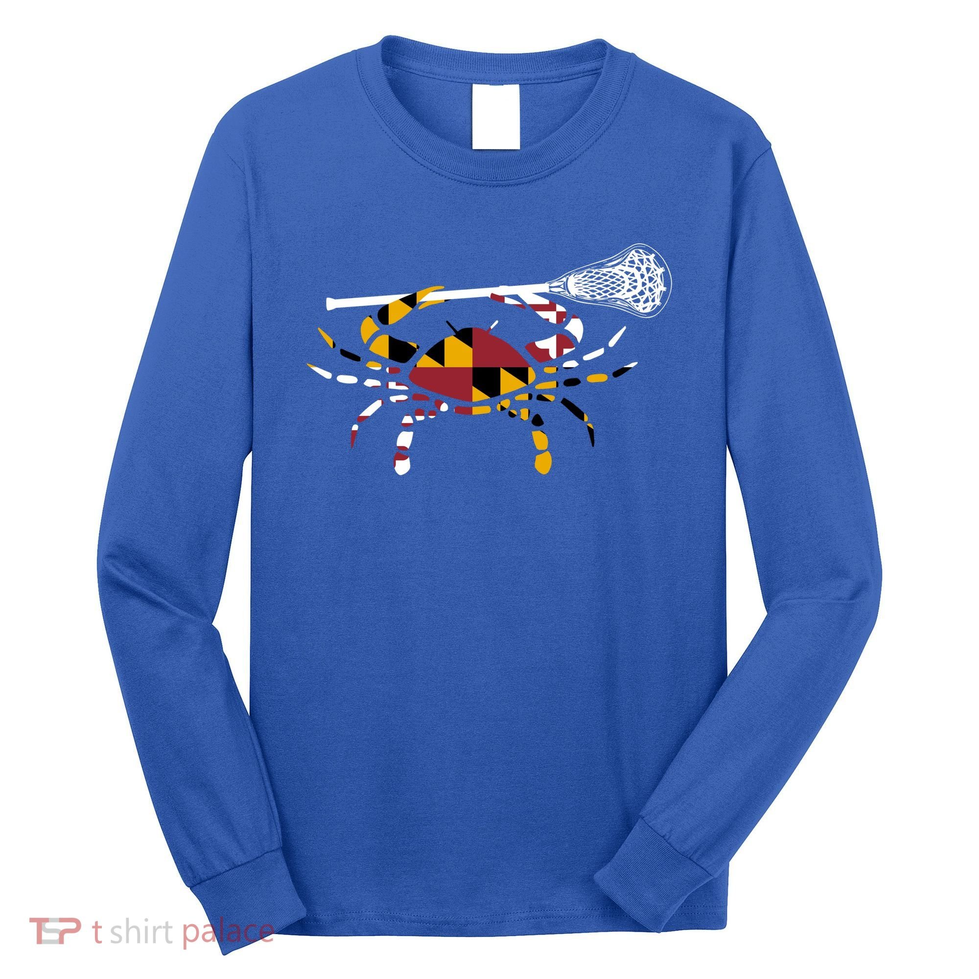 Maryland Crab Holding Lacrosse Stick Boys Girls Lax Funny Gift Long Sleeve Shirt