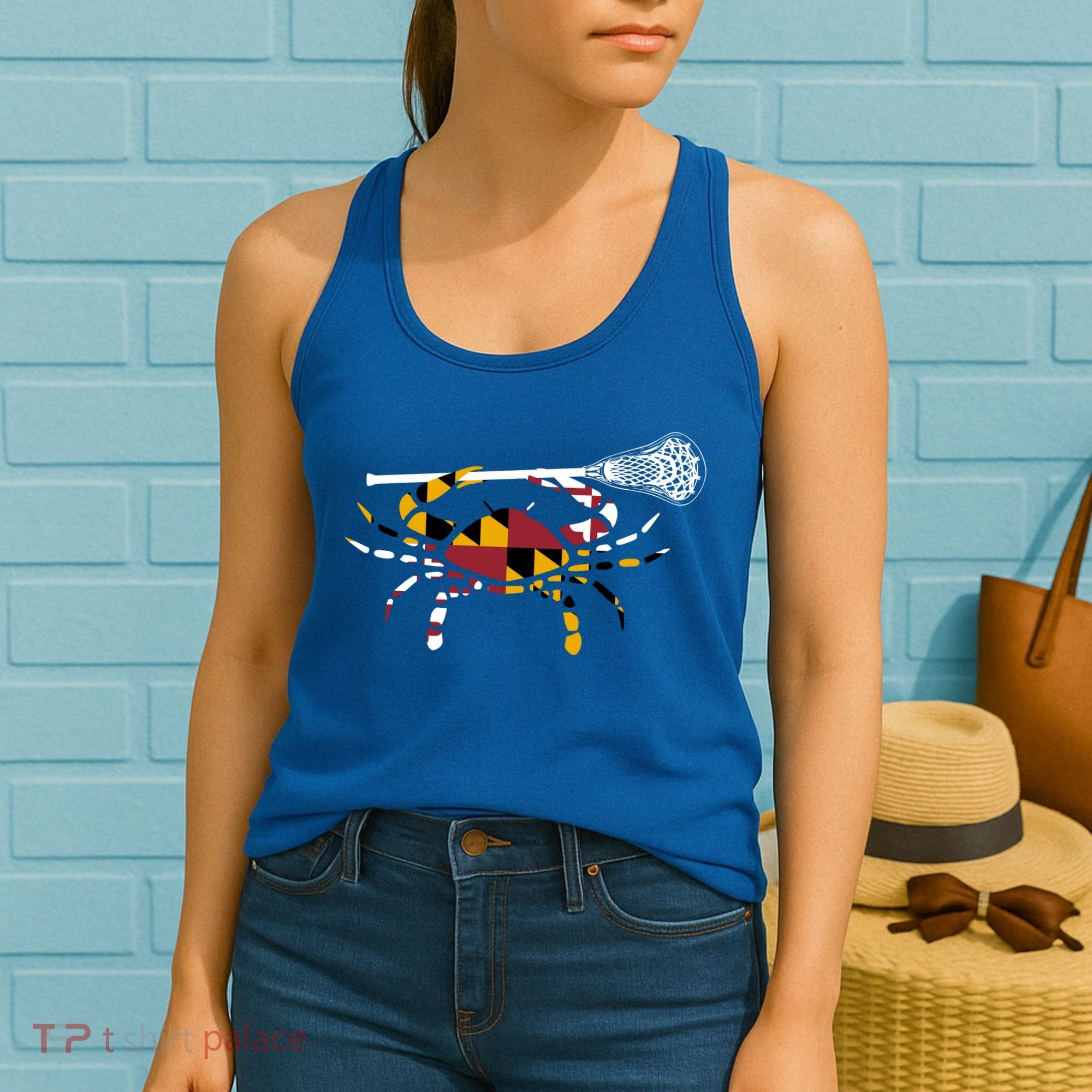 Maryland Crab Holding Lacrosse Stick Boys Girls Lax Funny Gift Women's Tank Top