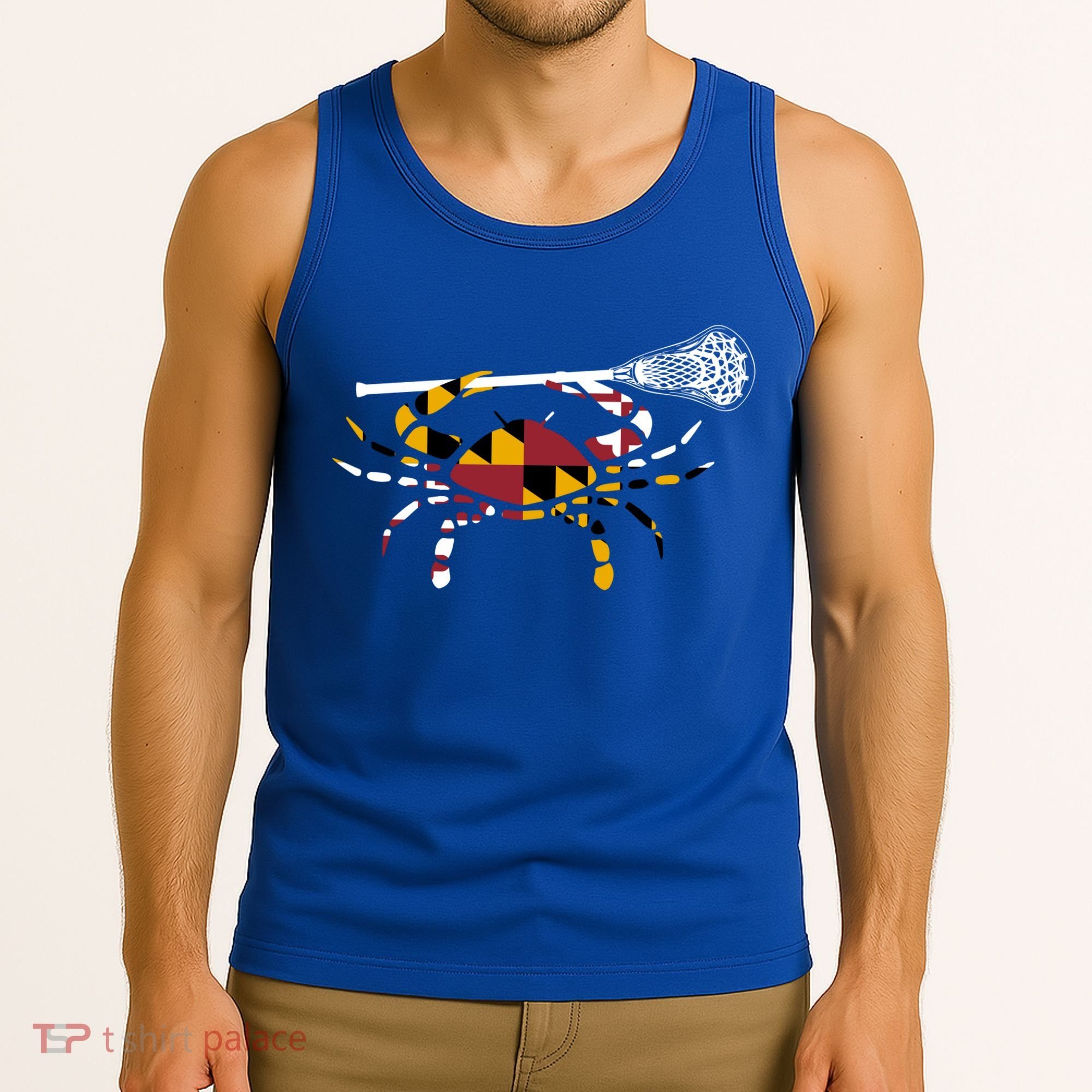 Maryland Crab Holding Lacrosse Stick Boys Girls Lax Funny Gift Tank Top