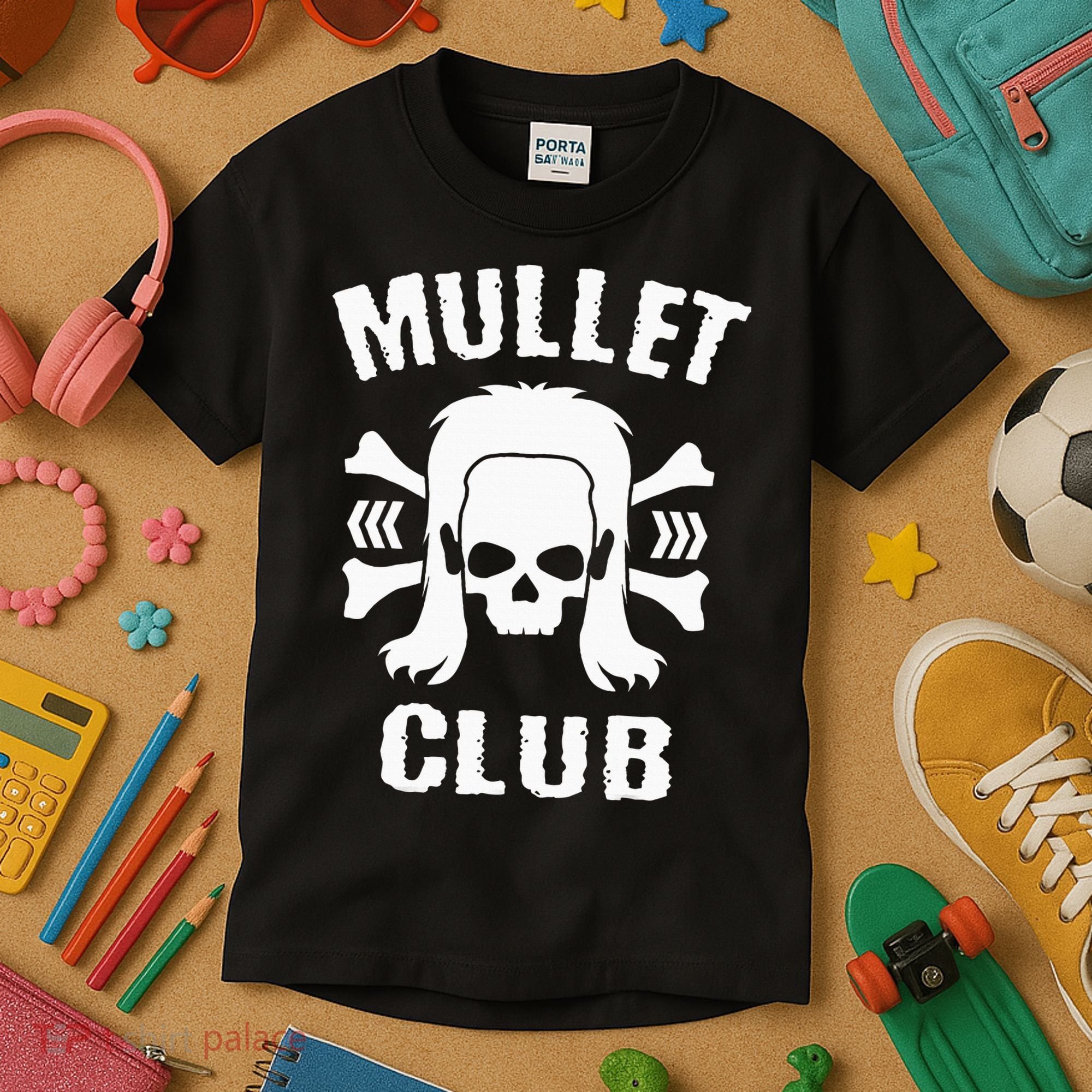 Mullet Club Hairstyle Bones Skull Kids T-Shirt