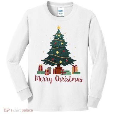 Merry Christmas Holiday Tree Festive Kids Long Sleeve Shirt