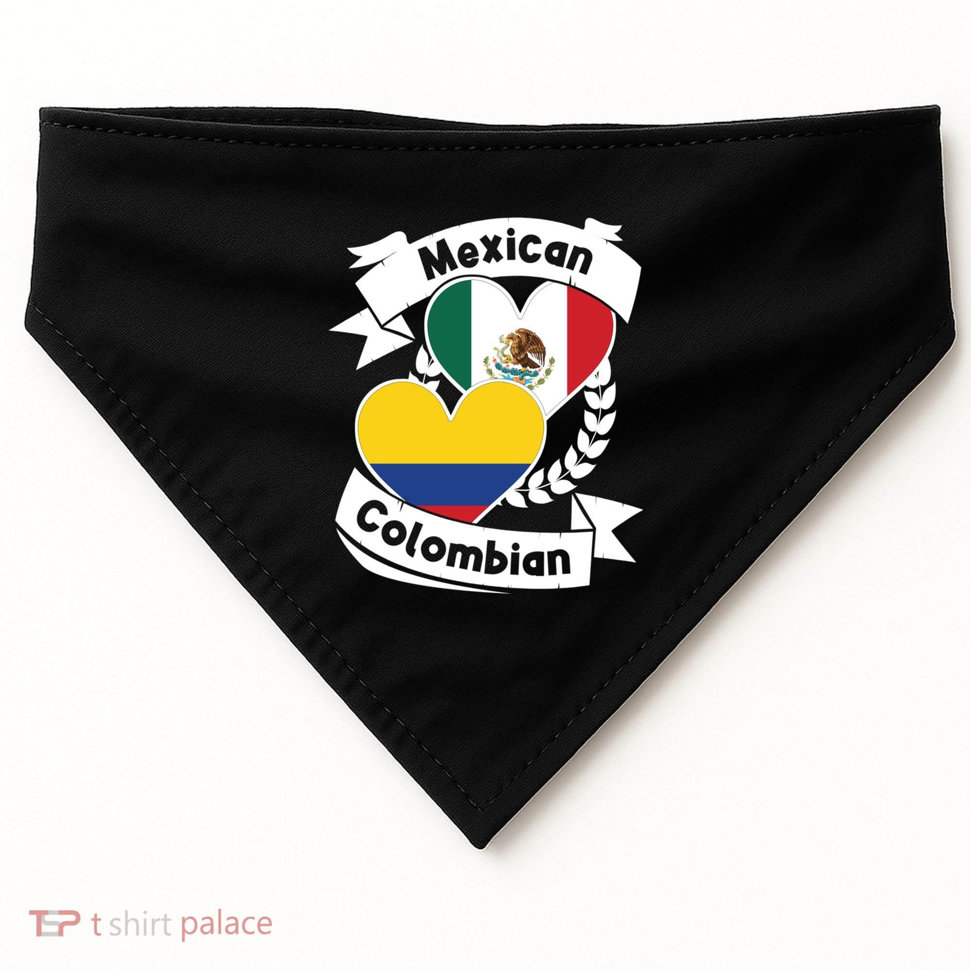 Mexican Colombian Heart Flags Mexico Colombia Gift USA-Made Doggie Bandana