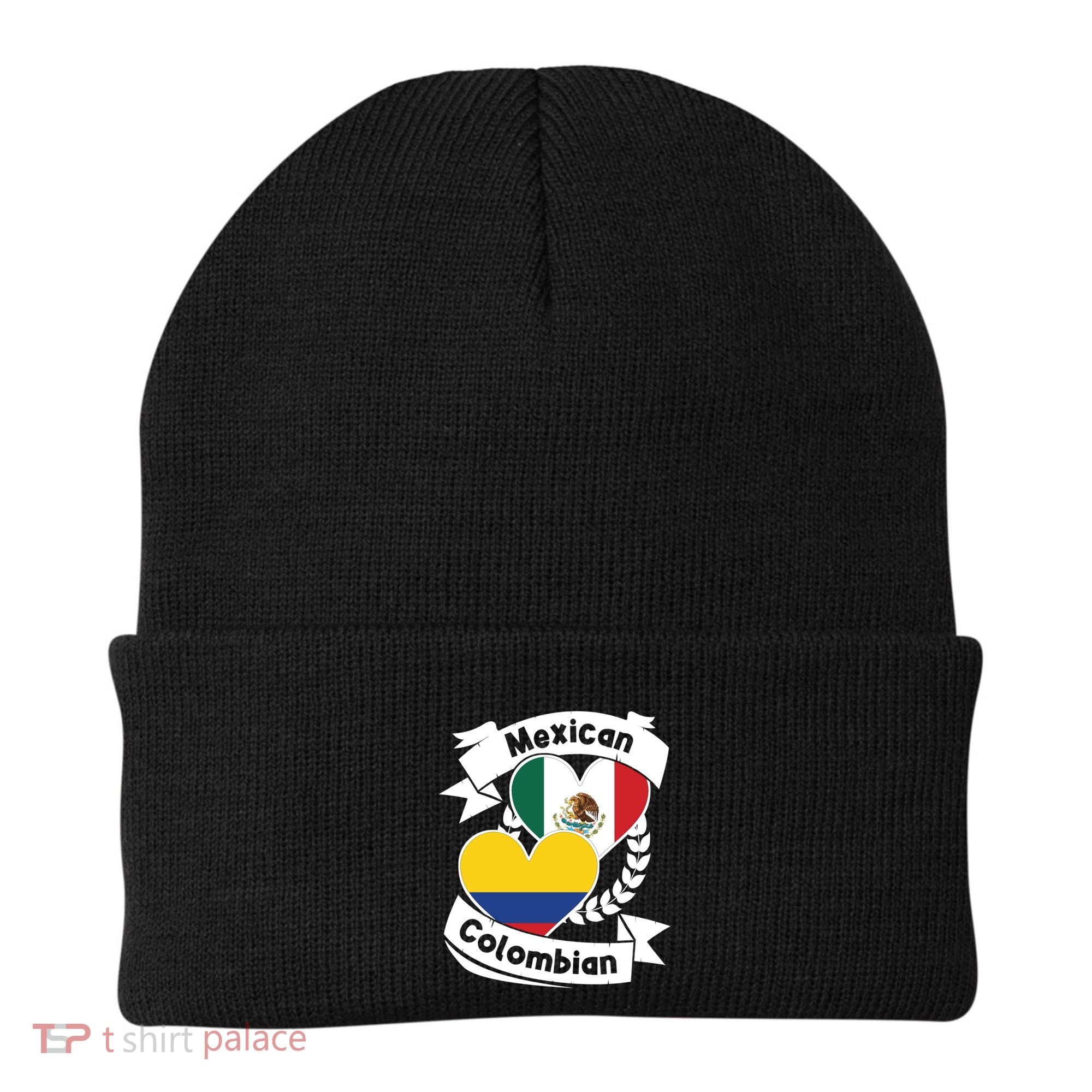 Mexican Colombian Heart Flags Mexico Colombia Gift Beanie
