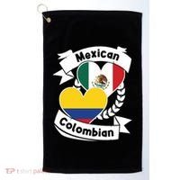 Mexican Colombian Heart Flags Mexico Colombia Gift Golf Towel thumb 0