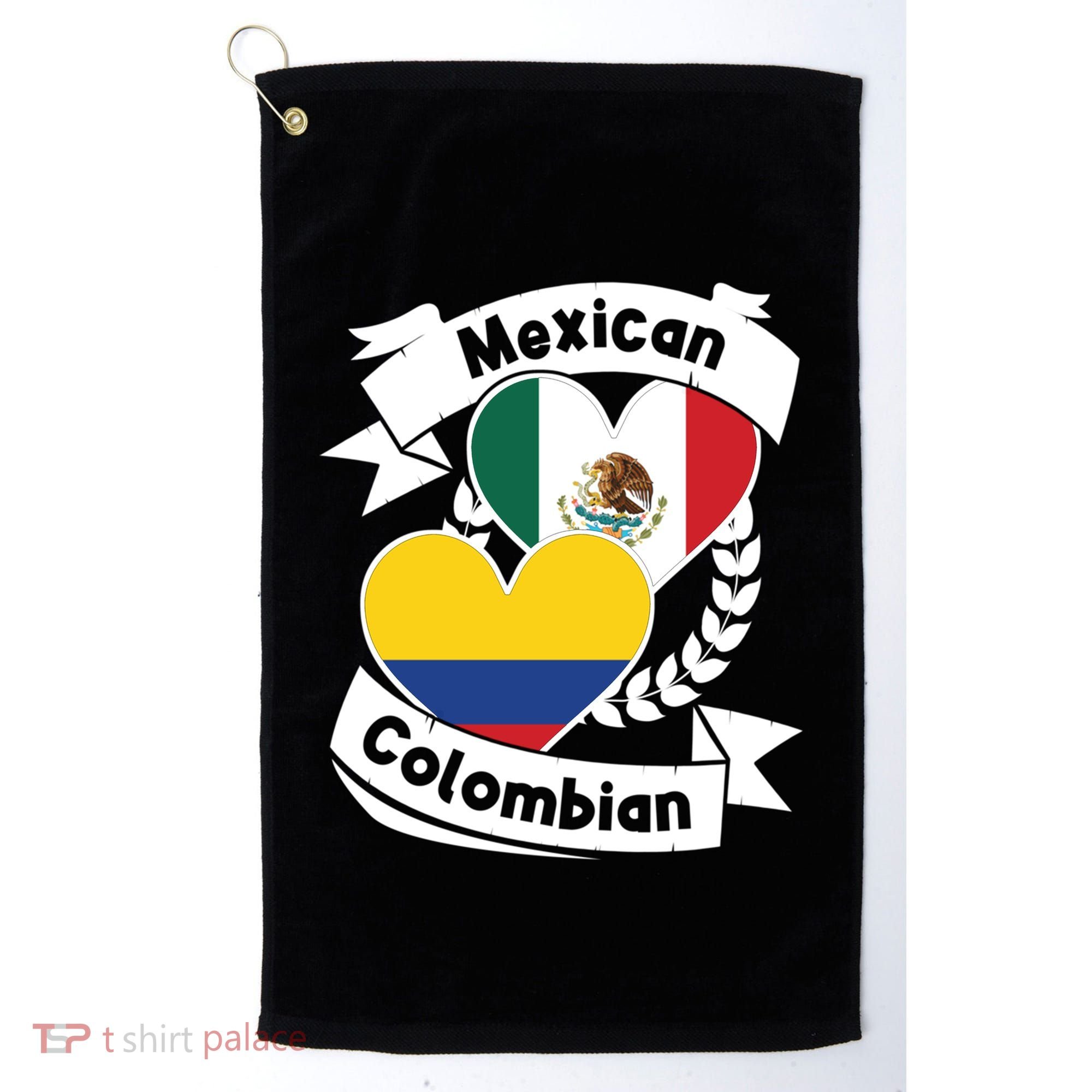Mexican Colombian Heart Flags Mexico Colombia Gift Golf Towel