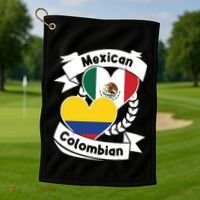 Mexican Colombian Heart Flags Mexico Colombia Gift Golf Towel thumb 1