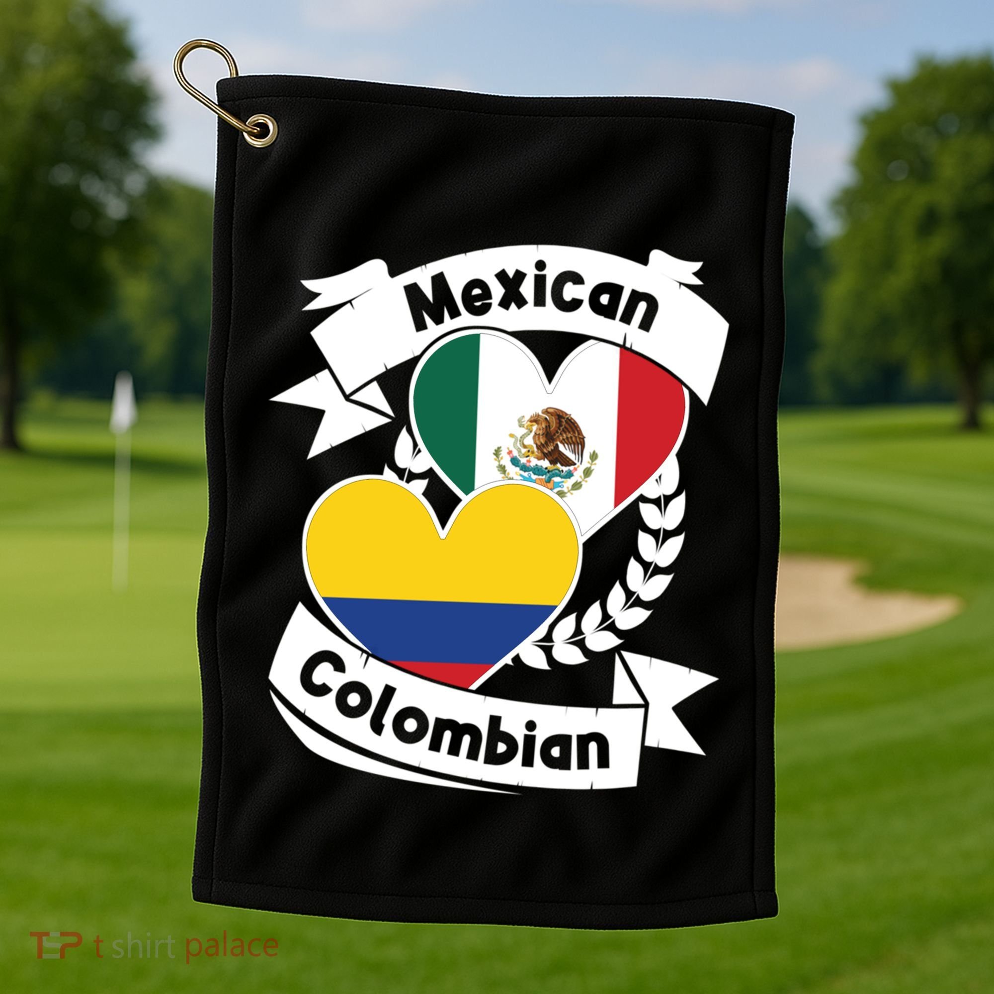 Mexican Colombian Heart Flags Mexico Colombia Gift Golf Towel