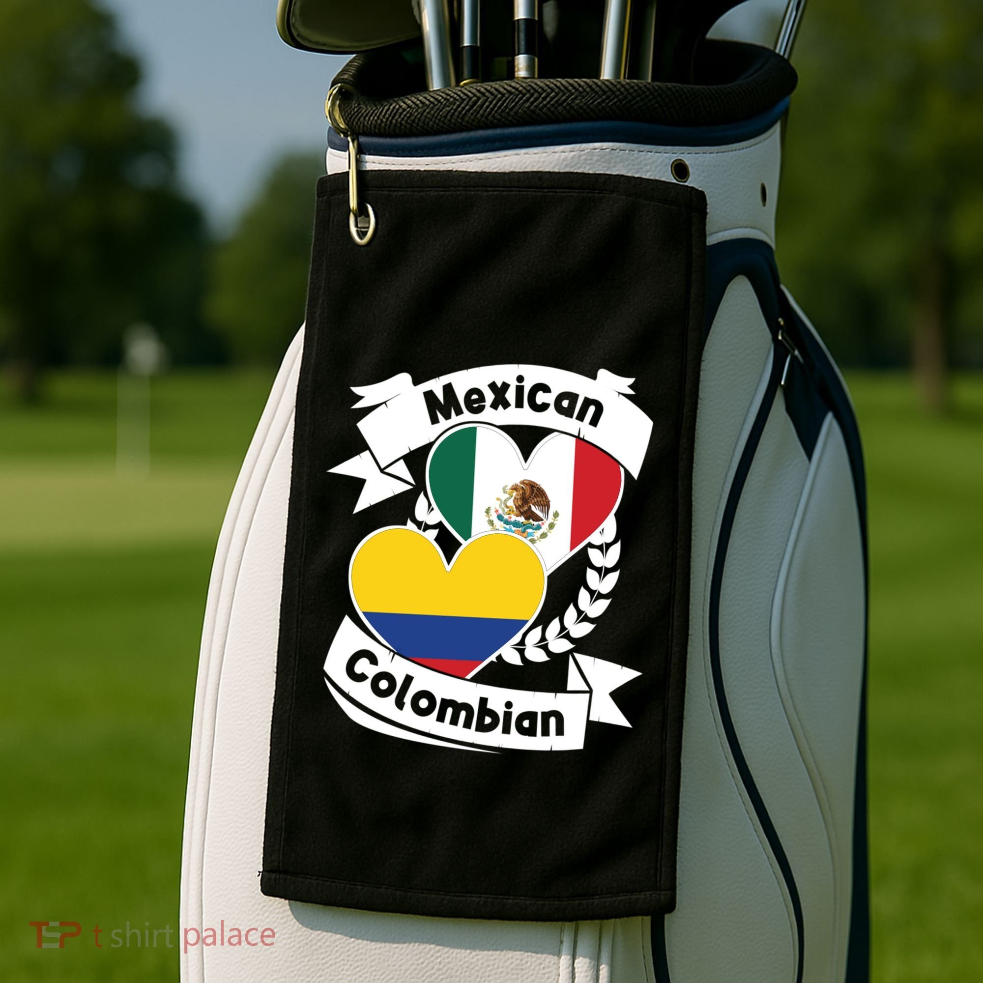 Mexican Colombian Heart Flags Mexico Colombia Gift Golf Towel