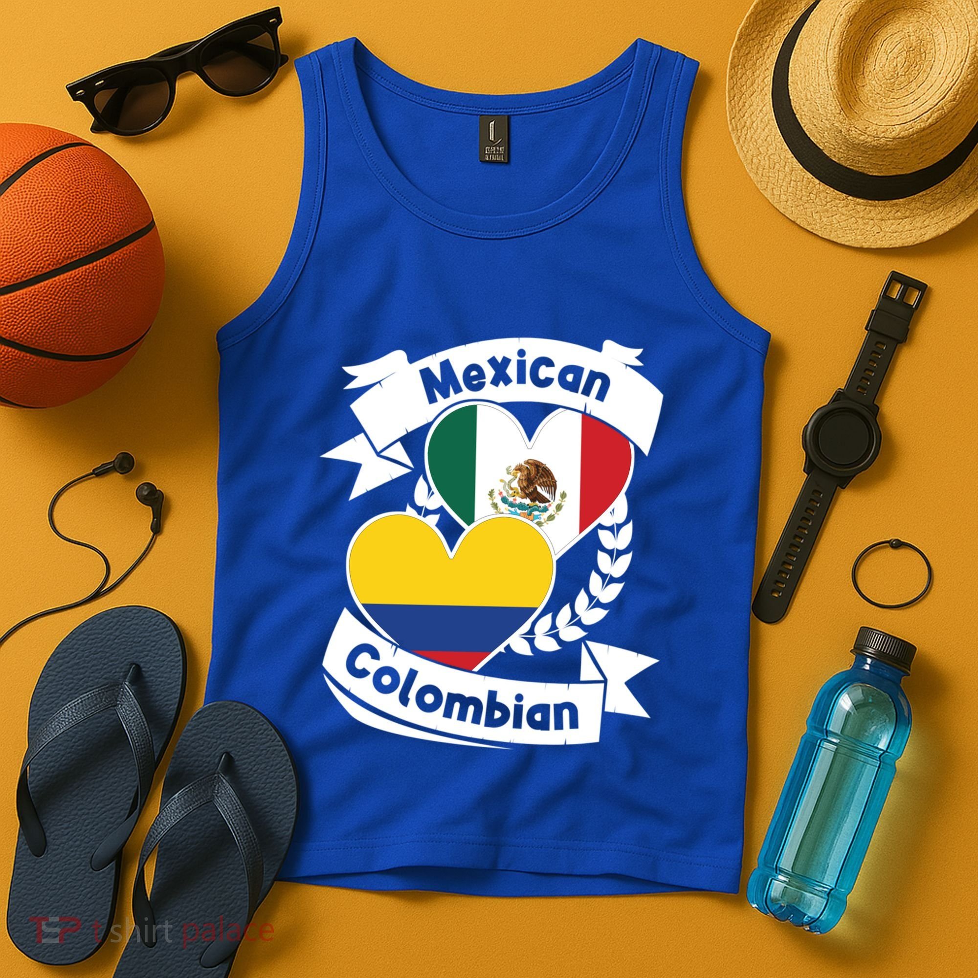 Mexican Colombian Heart Flags Mexico Colombia Gift Tank Top