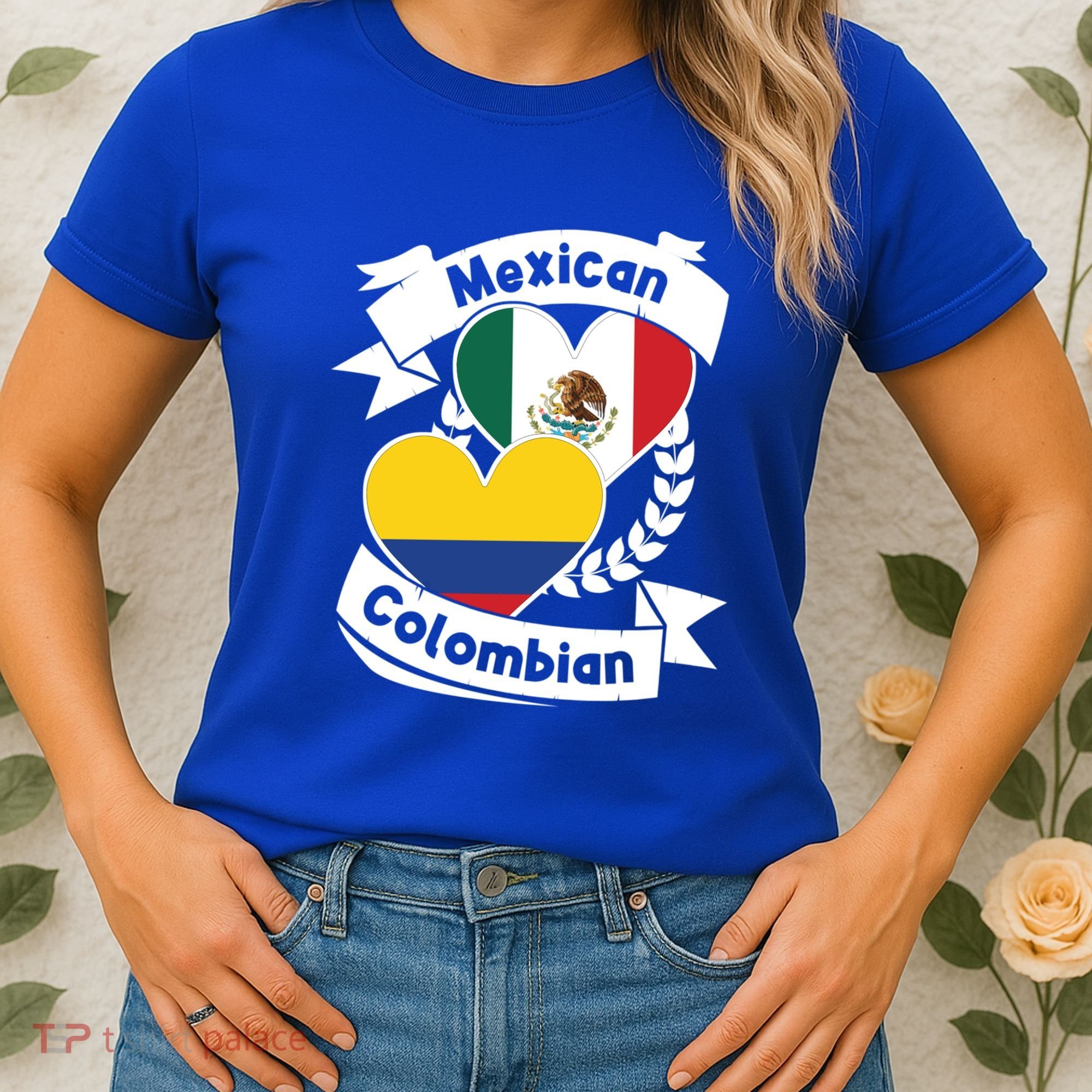 Mexican Colombian Heart Flags Mexico Colombia Gift Women's T-Shirt