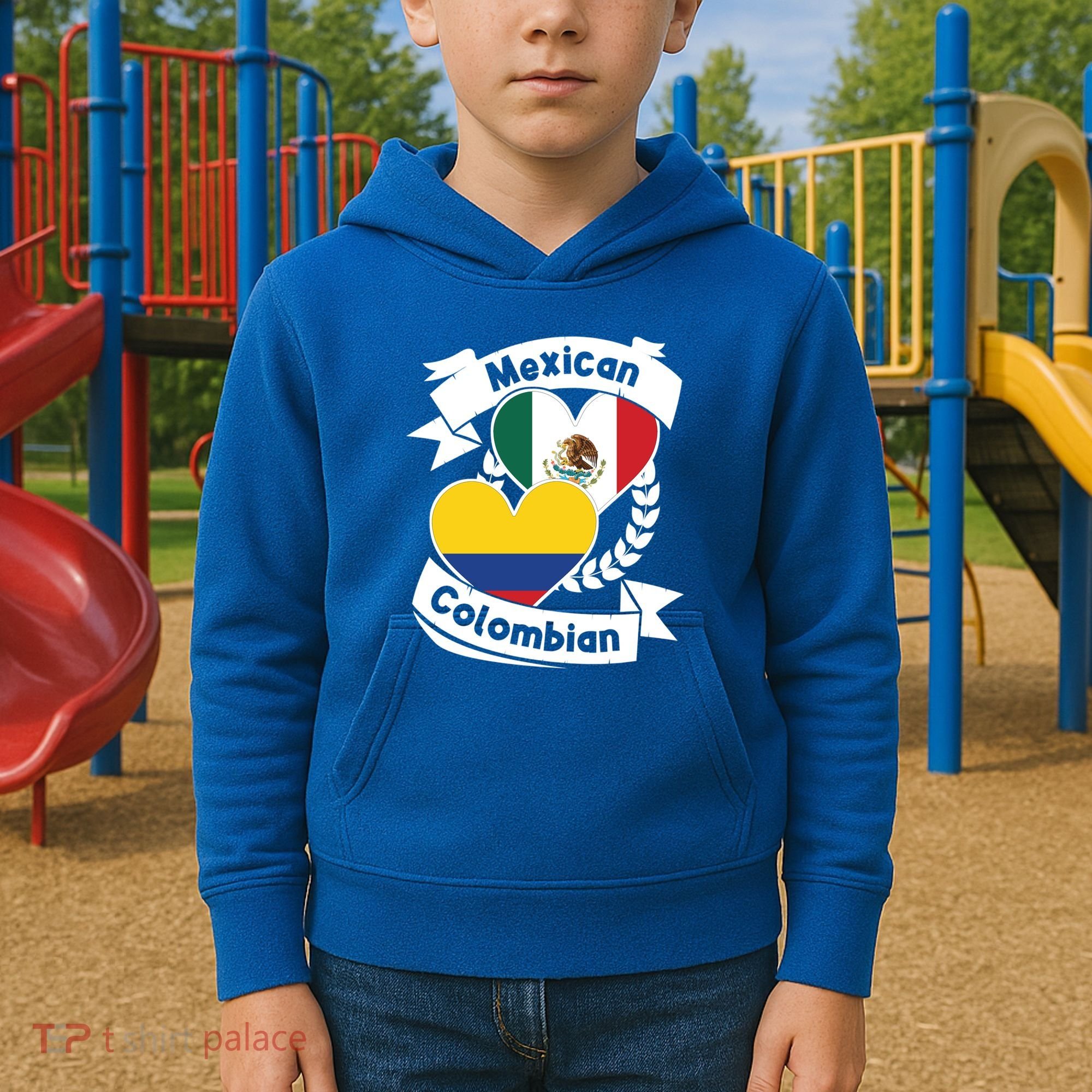 Mexican Colombian Heart Flags Mexico Colombia Gift Kids Hoodie