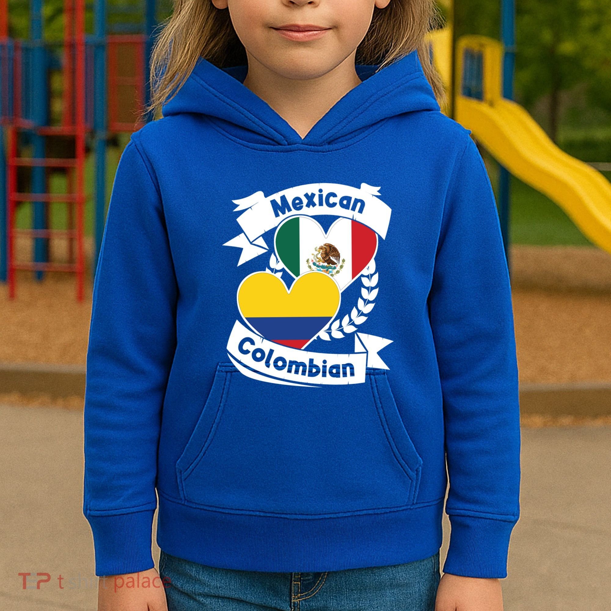 Mexican Colombian Heart Flags Mexico Colombia Gift Kids Hoodie