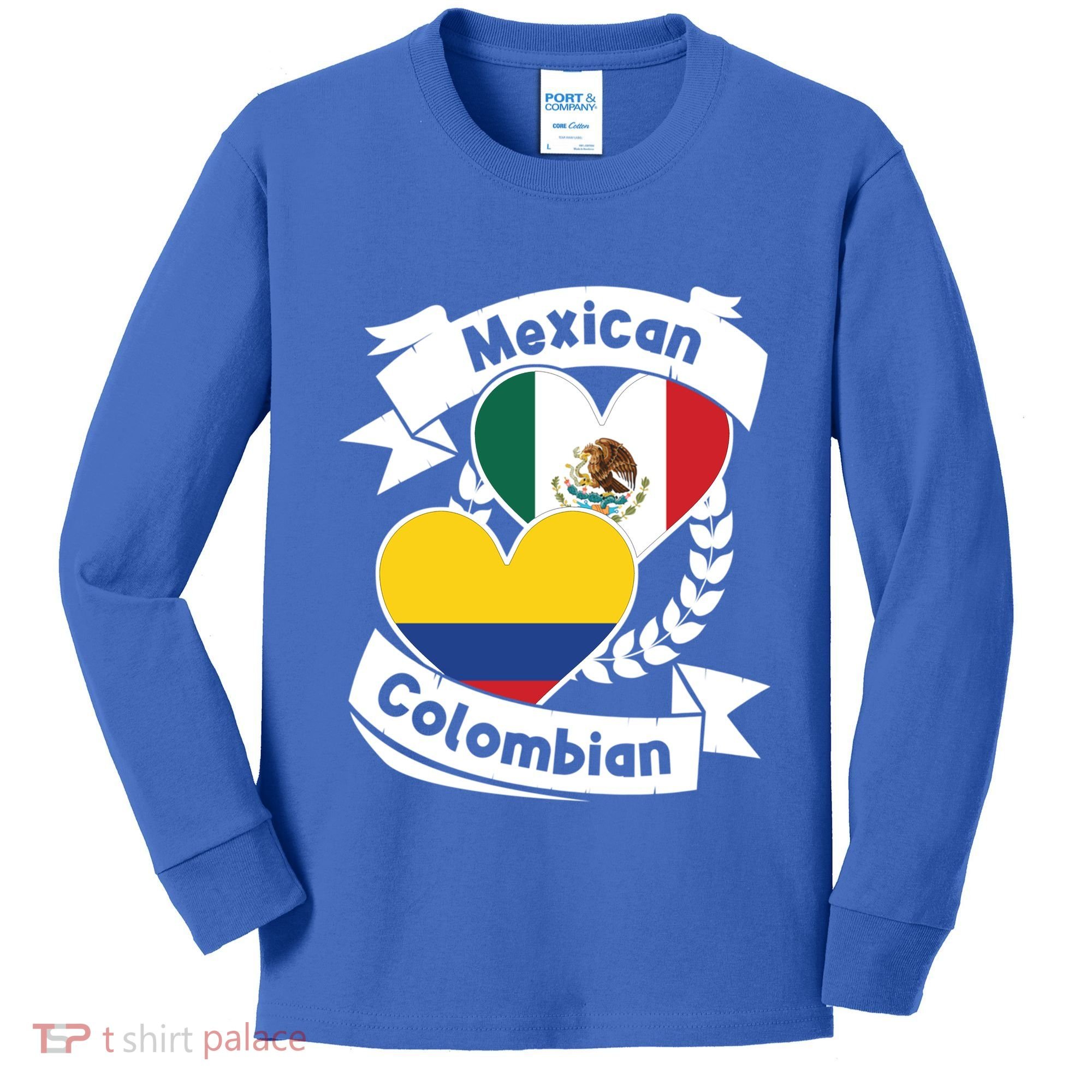 Mexican Colombian Heart Flags Mexico Colombia Gift Kids Long Sleeve Shirt