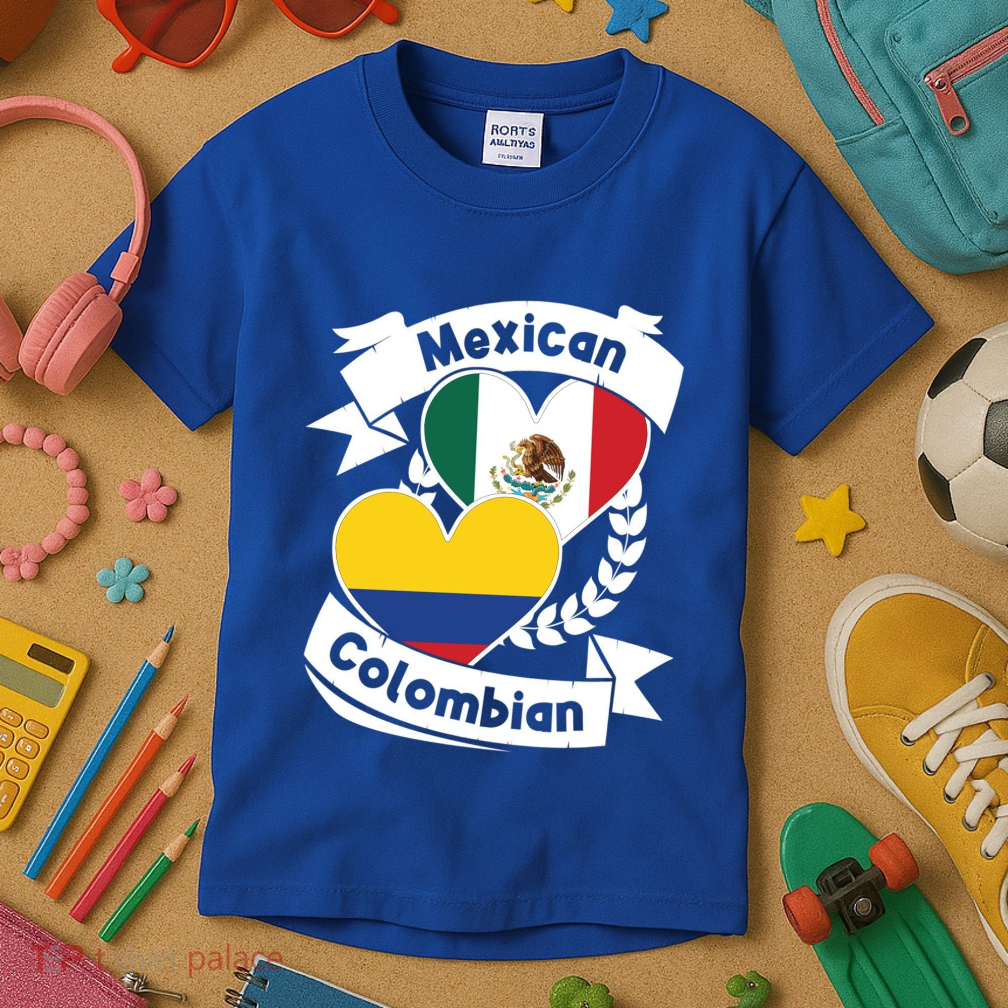 Mexican Colombian Heart Flags Mexico Colombia Gift Kids T-Shirt