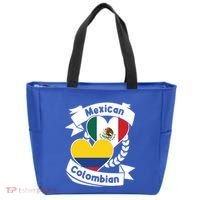Mexican Colombian Heart Flags Mexico Colombia Gift Tote Bag thumb 0