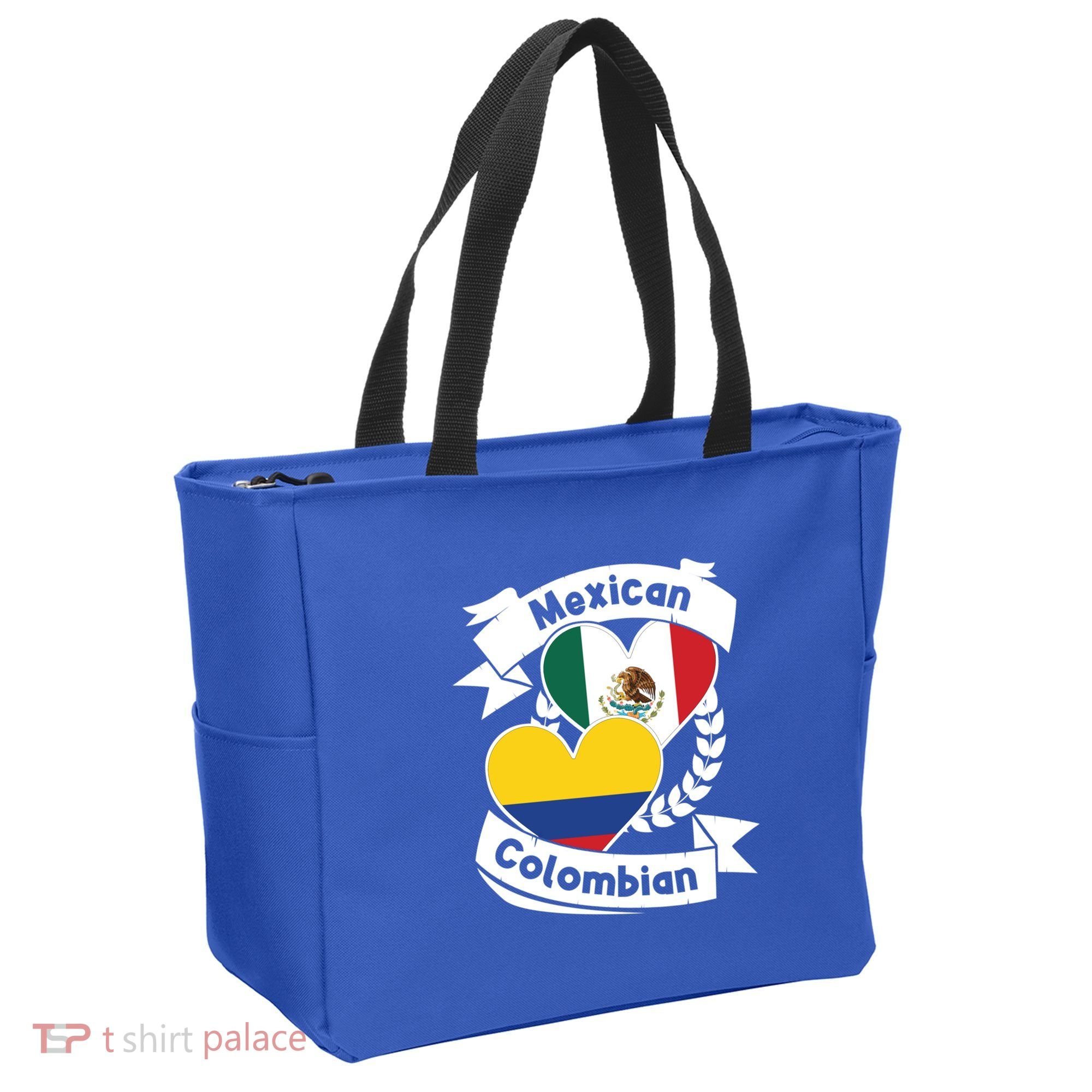 Mexican Colombian Heart Flags Mexico Colombia Gift Tote Bag