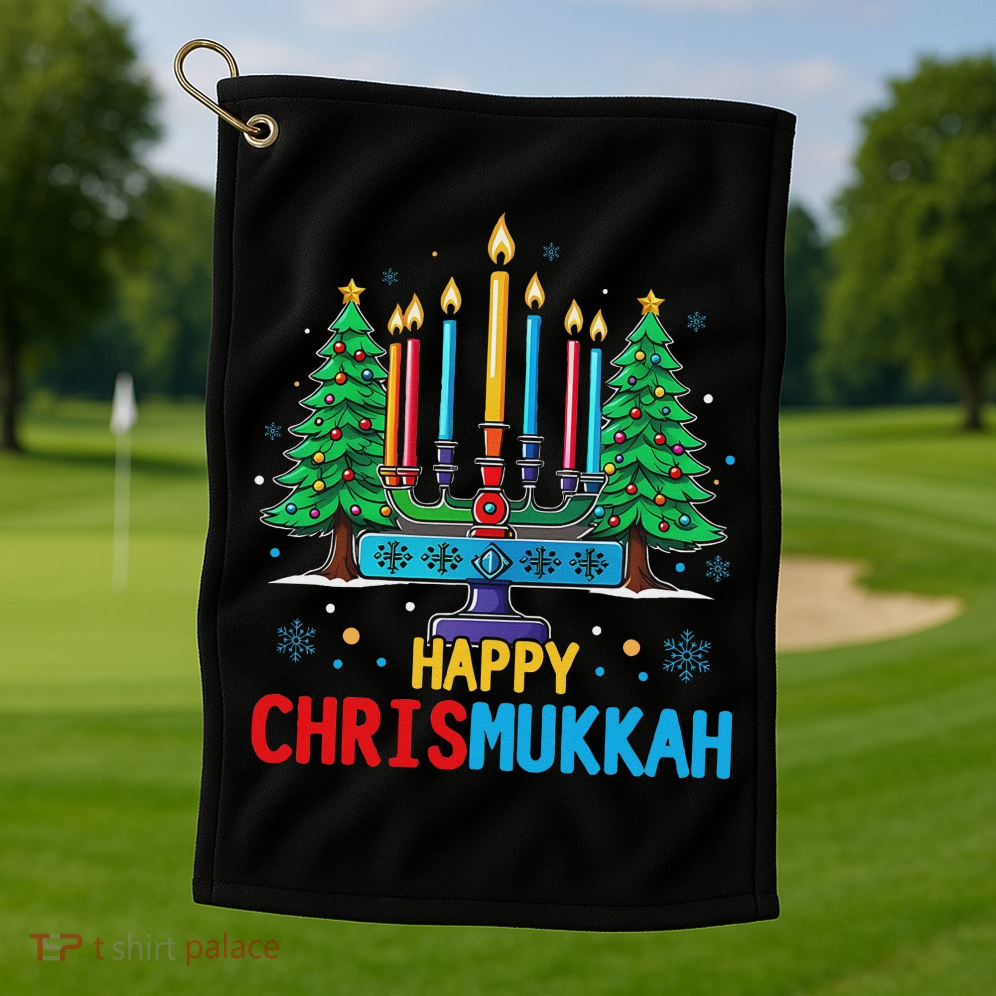 Merry Chrismukkah Happy Christmas Hanukkah Golf Towel