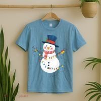Merry Christmas Happy Snowman Winter Christmas Lights Boys Girls T-Shirt thumb 2