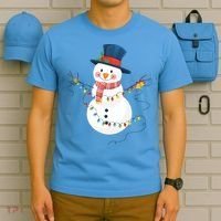 Merry Christmas Happy Snowman Winter Christmas Lights Boys Girls T-Shirt thumb 5