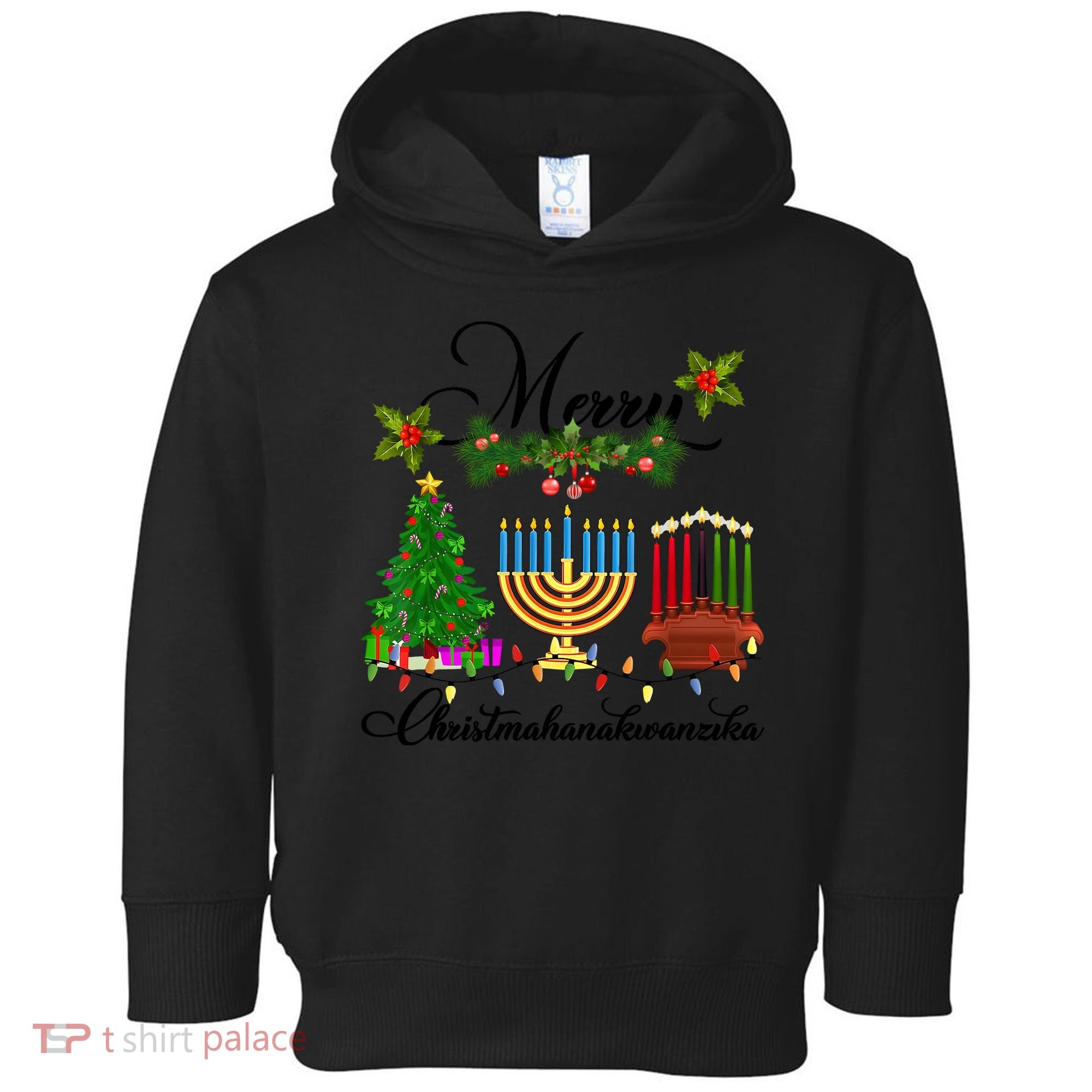 Merry Christmas Hanukkah Kwanzaa Hanukkah Jewish Toddler Hoodie