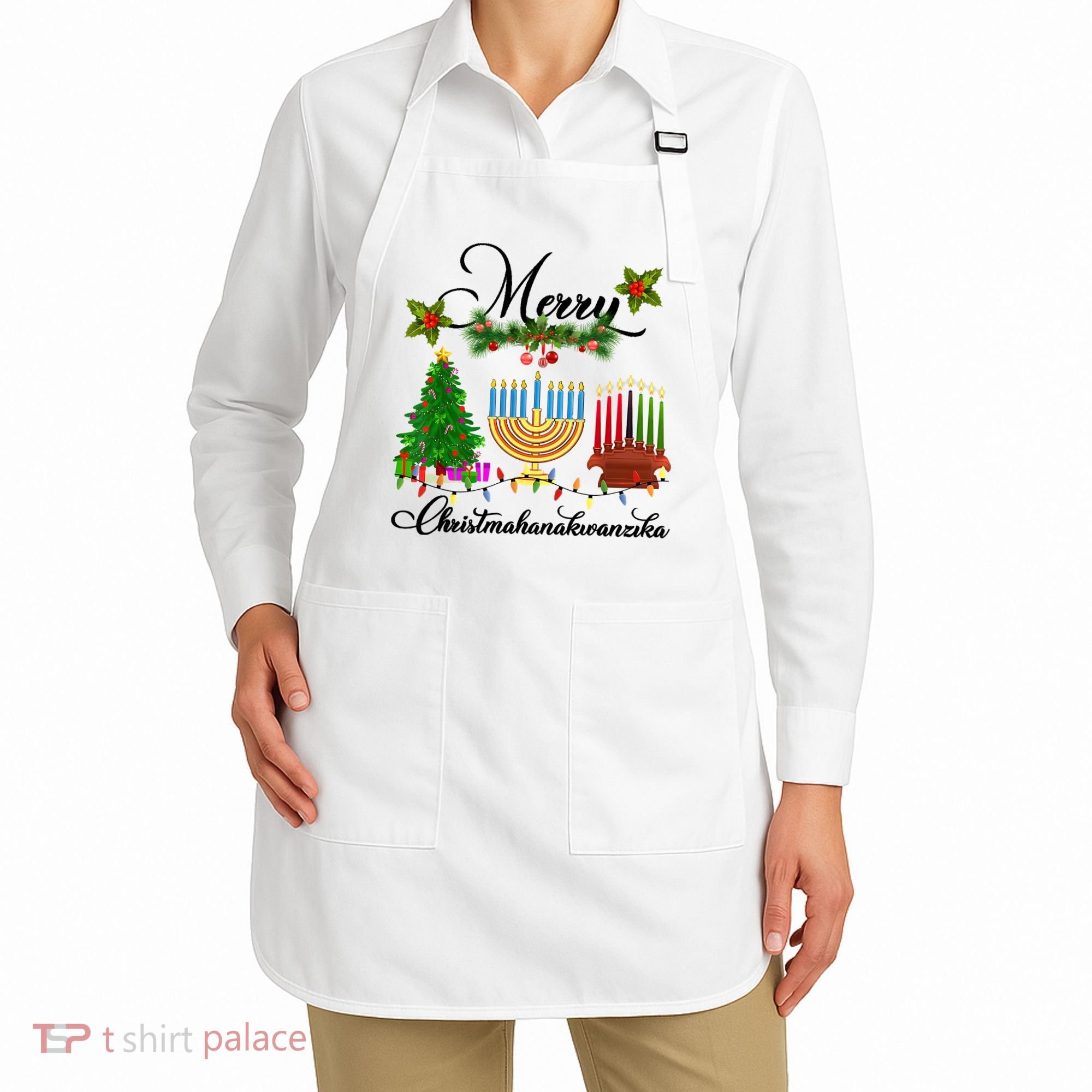 Merry Christmas Hanukkah Kwanzaa Hanukkah Jewish Apron