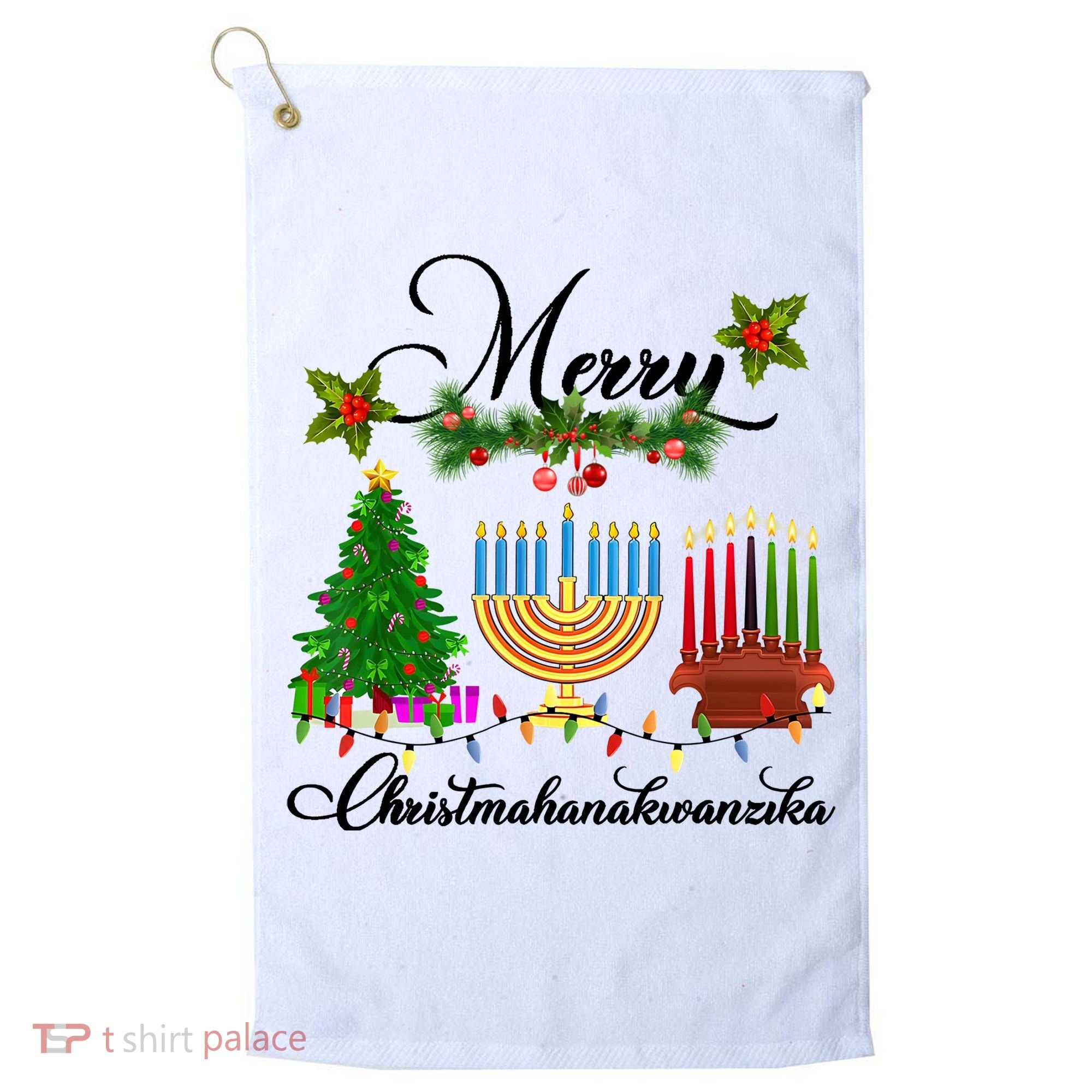 Merry Christmas Hanukkah Kwanzaa Hanukkah Jewish Golf Towel