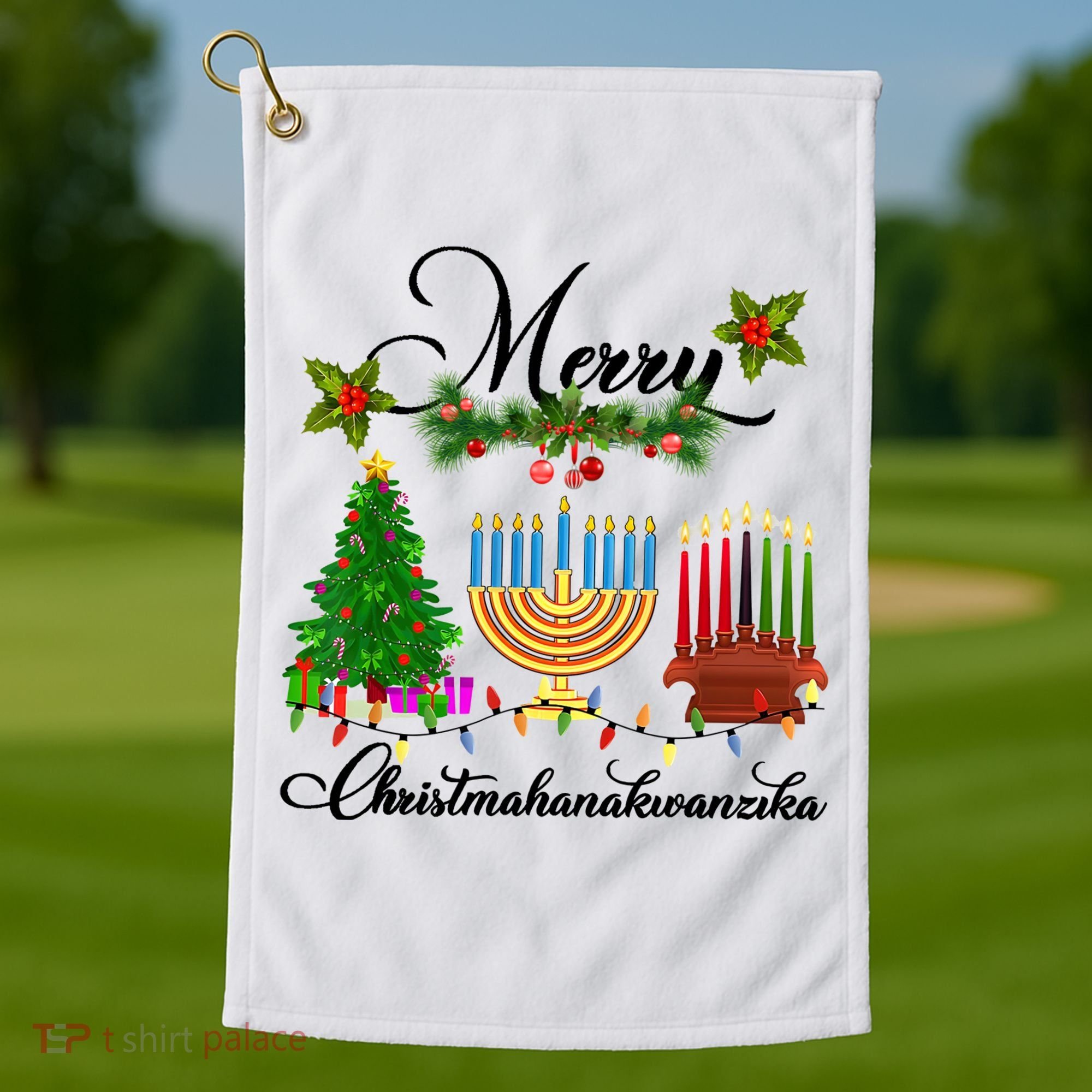 Merry Christmas Hanukkah Kwanzaa Hanukkah Jewish Golf Towel