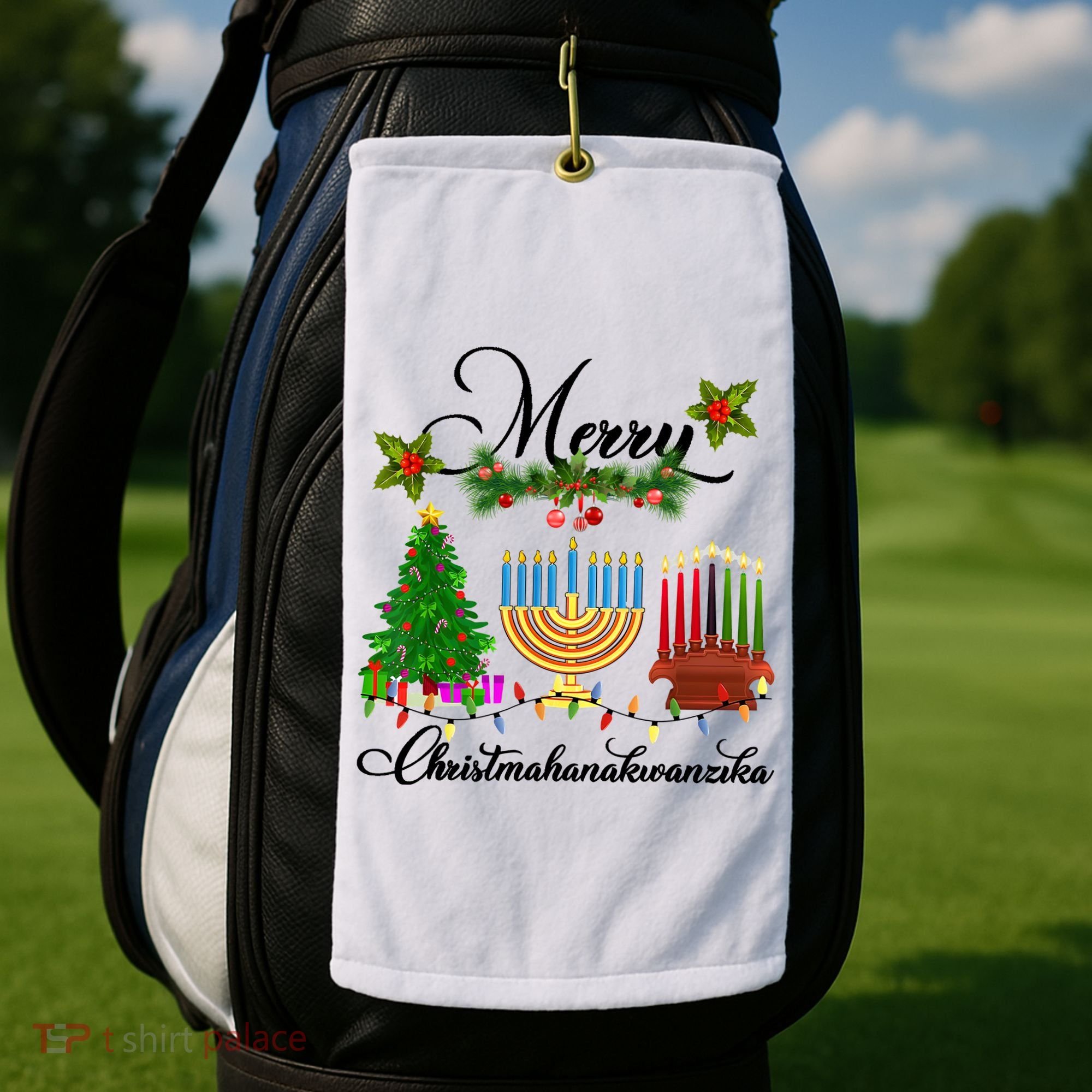 Merry Christmas Hanukkah Kwanzaa Hanukkah Jewish Golf Towel