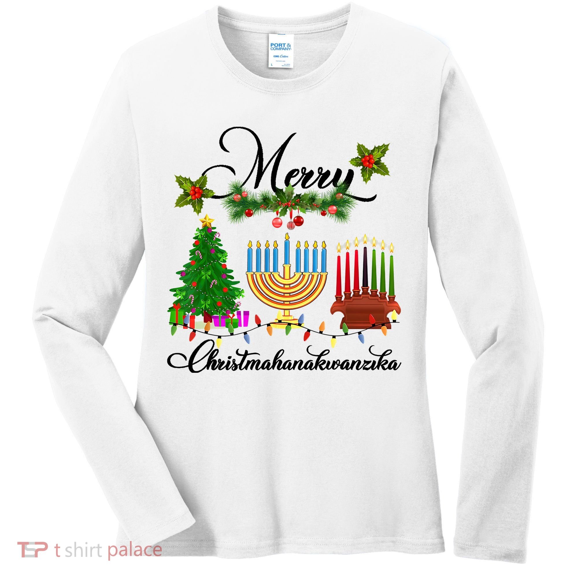 Merry Christmas Hanukkah Kwanzaa Hanukkah Jewish Women's Long Sleeve Shirt