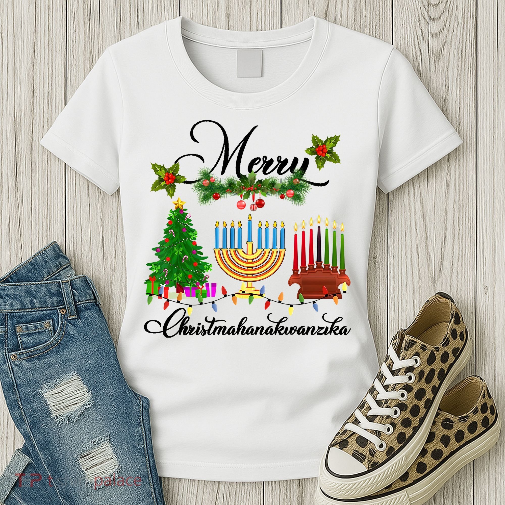 Merry Christmas Hanukkah Kwanzaa Hanukkah Jewish Women's T-Shirt