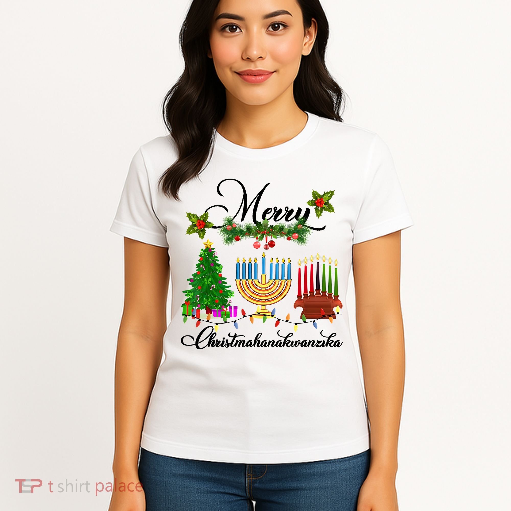 Merry Christmas Hanukkah Kwanzaa Hanukkah Jewish Women's T-Shirt
