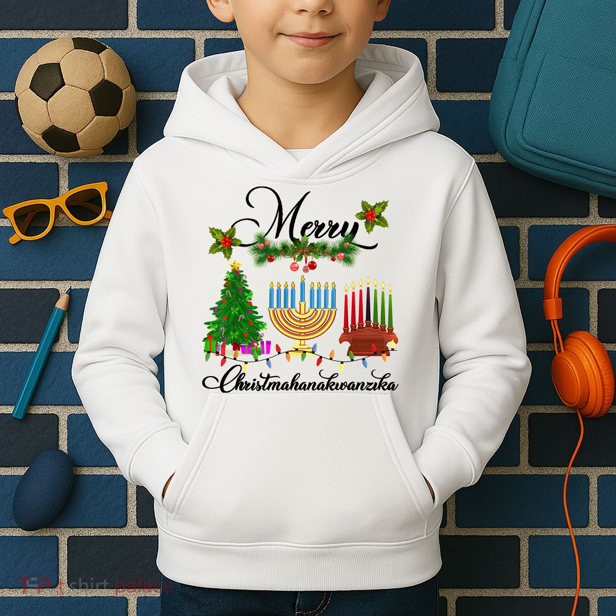 Merry Christmas Hanukkah Kwanzaa Hanukkah Jewish Kids Hoodie