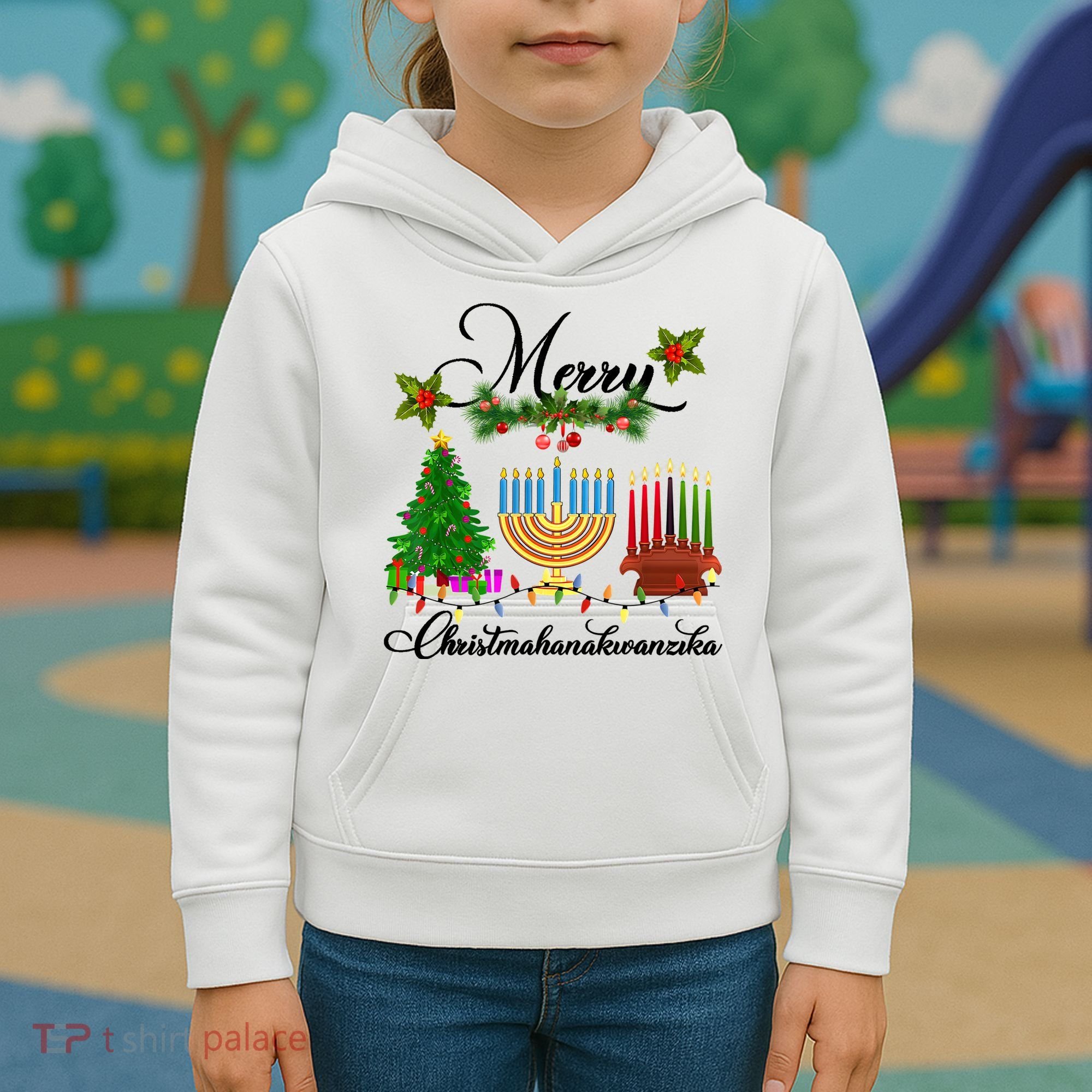 Merry Christmas Hanukkah Kwanzaa Hanukkah Jewish Kids Hoodie