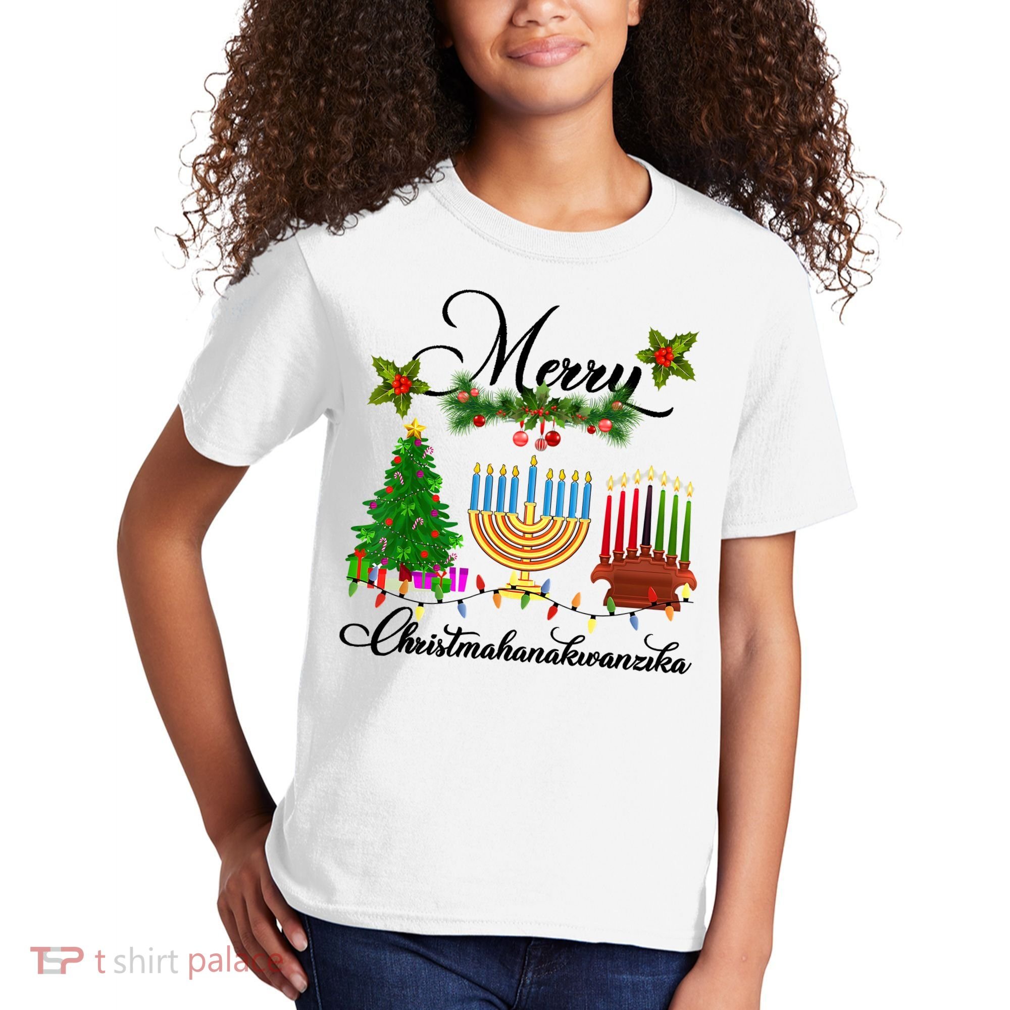 Merry Christmas Hanukkah Kwanzaa Hanukkah Jewish Kids T-Shirt