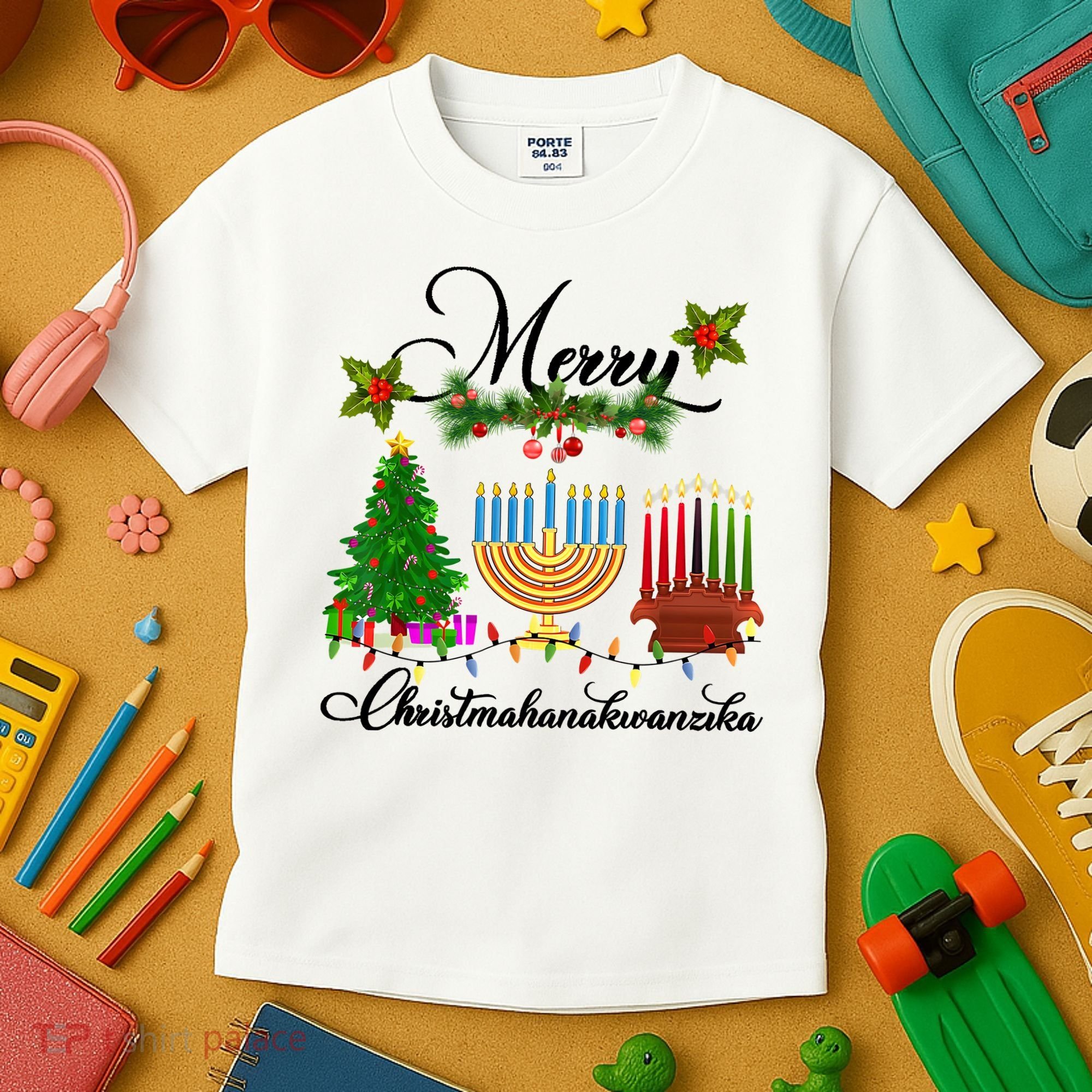 Merry Christmas Hanukkah Kwanzaa Hanukkah Jewish Kids T-Shirt