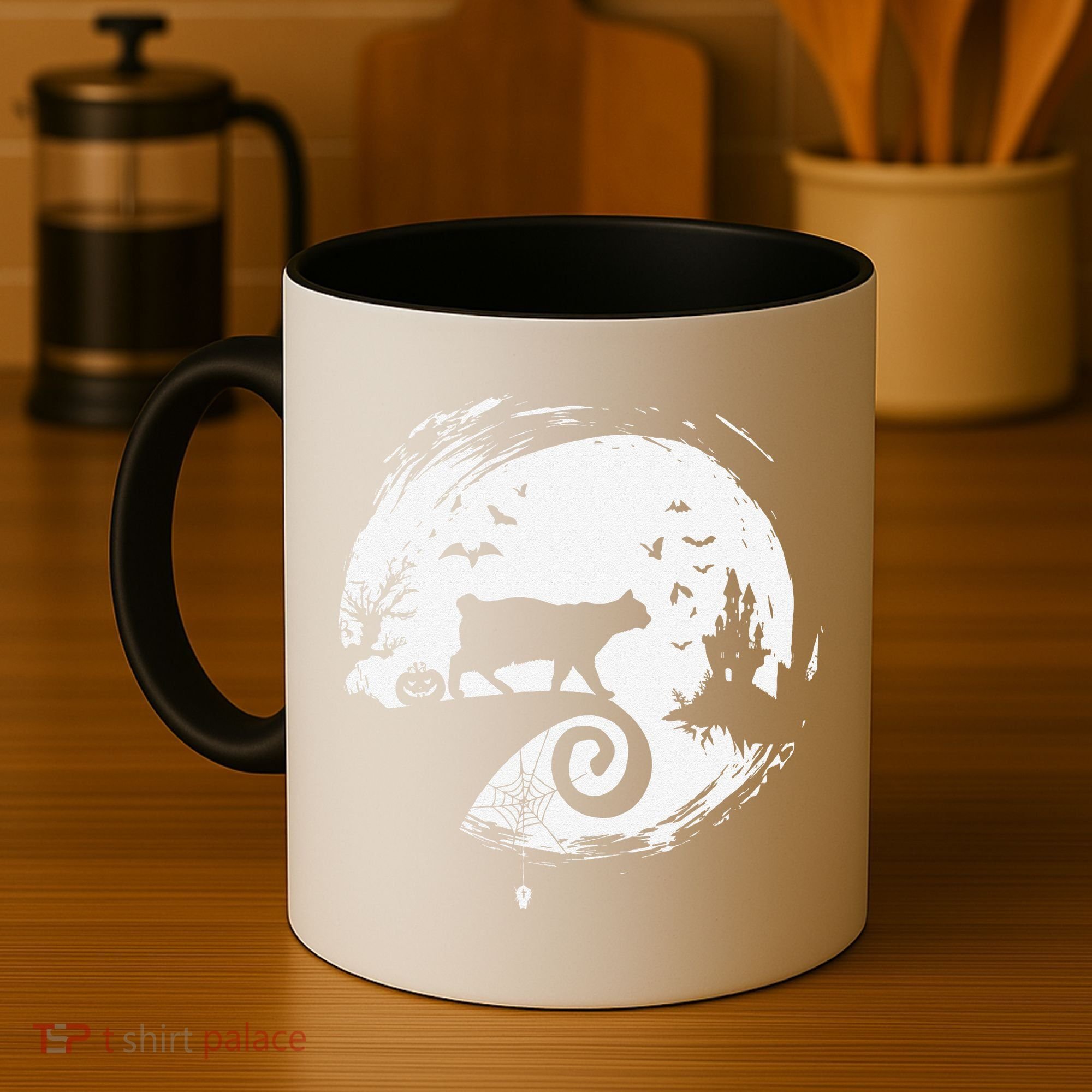 Manx Cat Halloween Costume Moon Silhouette Creepy Horror Coffee Mug